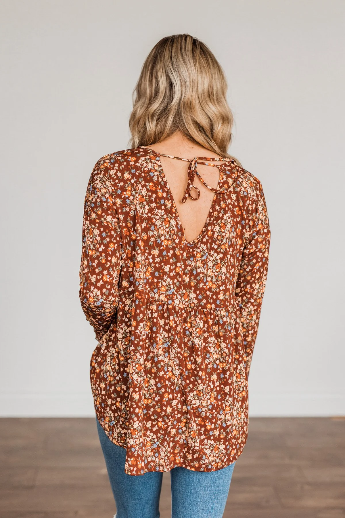 Fall Getaway Floral Babydoll Top- Rust - Image 12