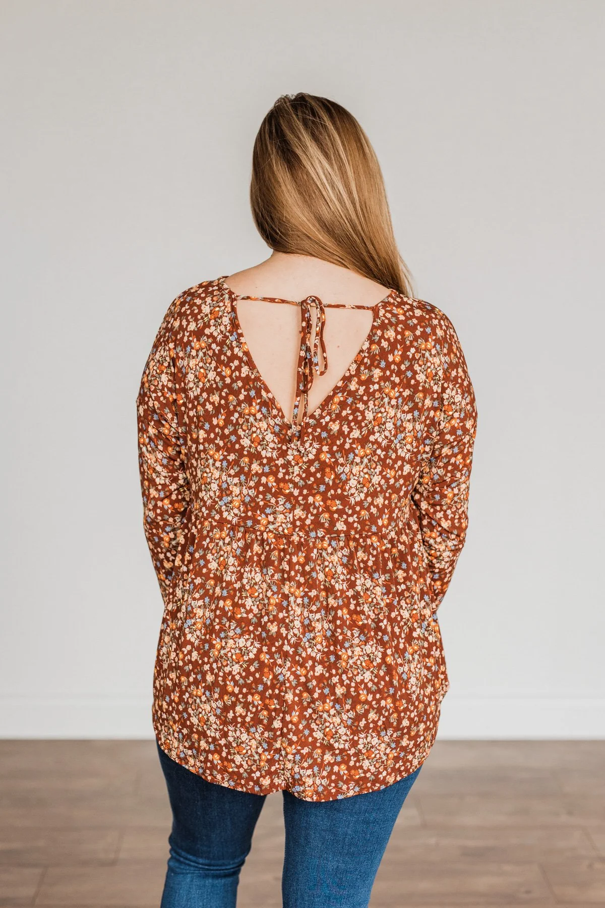 Fall Getaway Floral Babydoll Top- Rust - Image 13