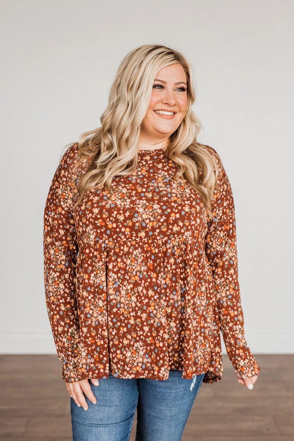 Fall Getaway Floral Babydoll Top- Rust - Image 4