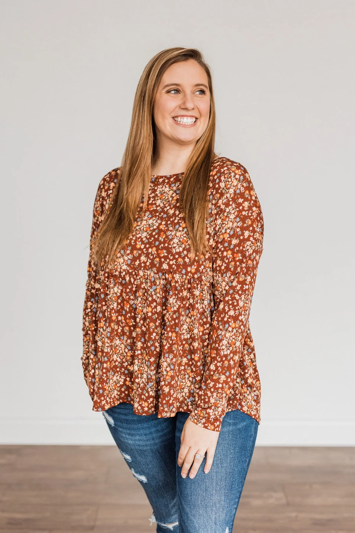 Fall Getaway Floral Babydoll Top- Rust - Image 5