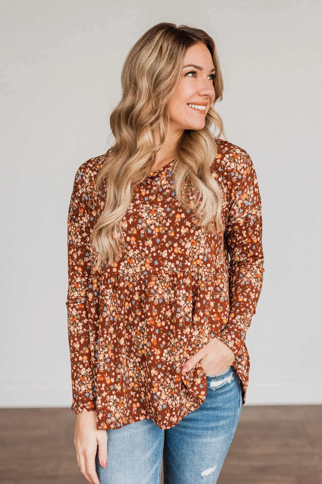 Fall Getaway Floral Babydoll Top- Rust - Image 8