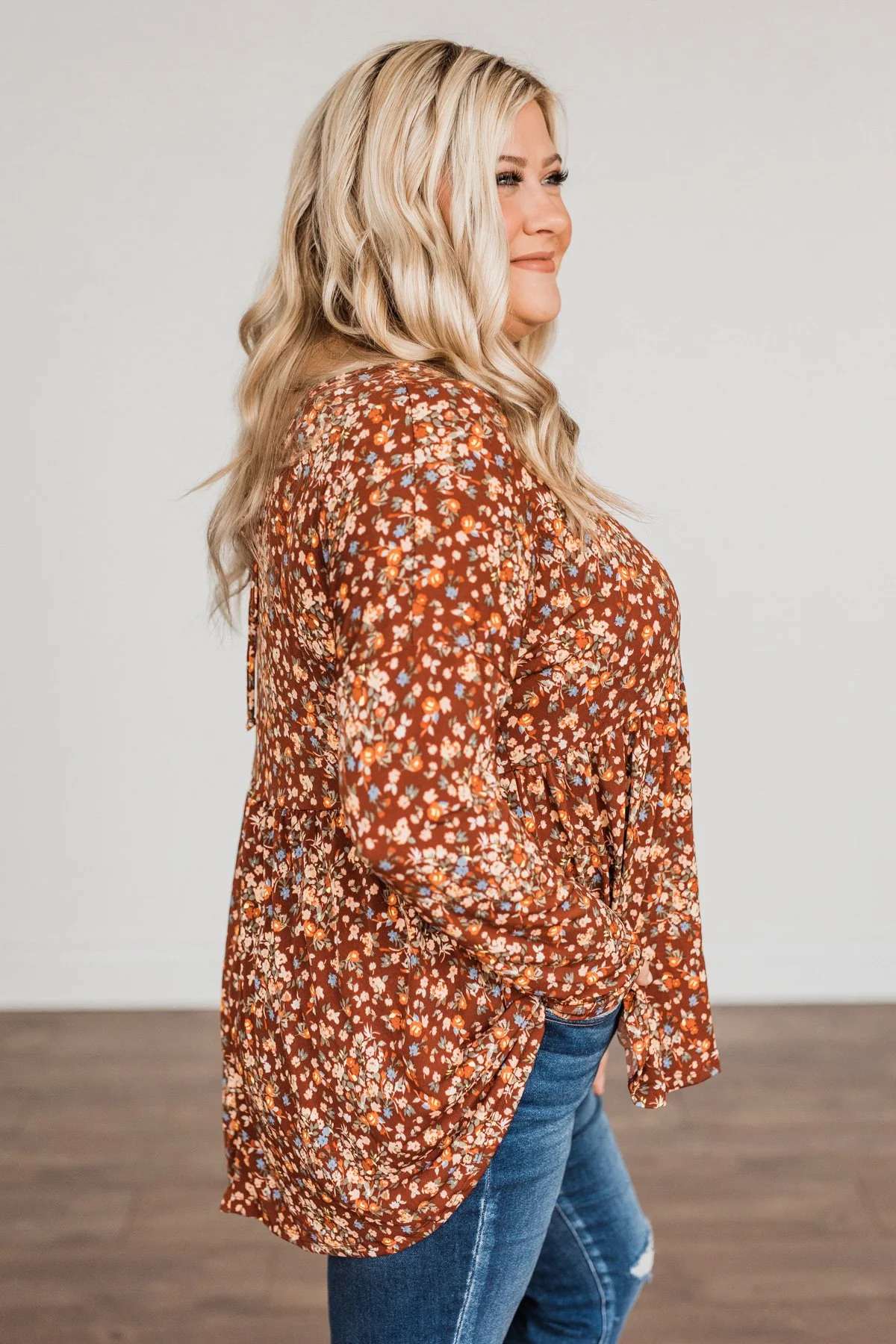 Fall Getaway Floral Babydoll Top- Rust - Image 9