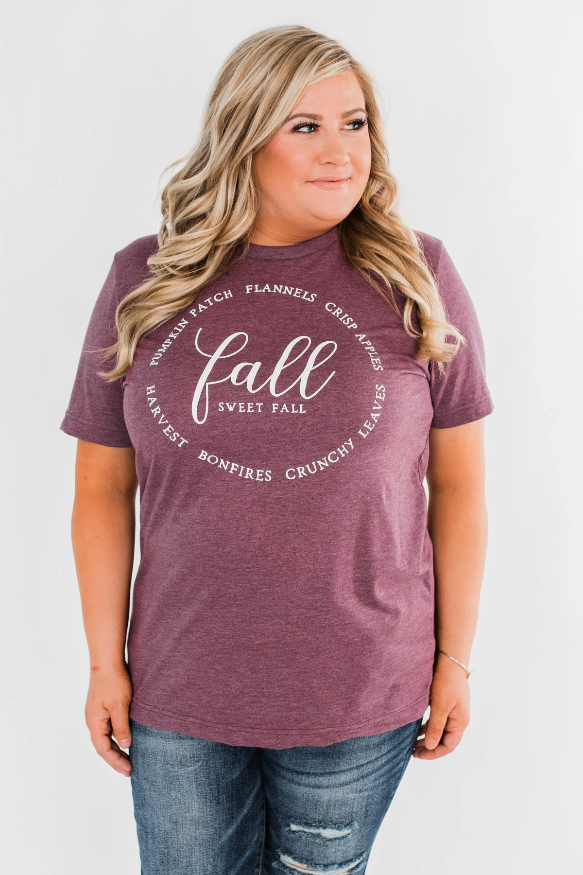 "Fall" Graphic Tee- Heathered Maroon - Image 3