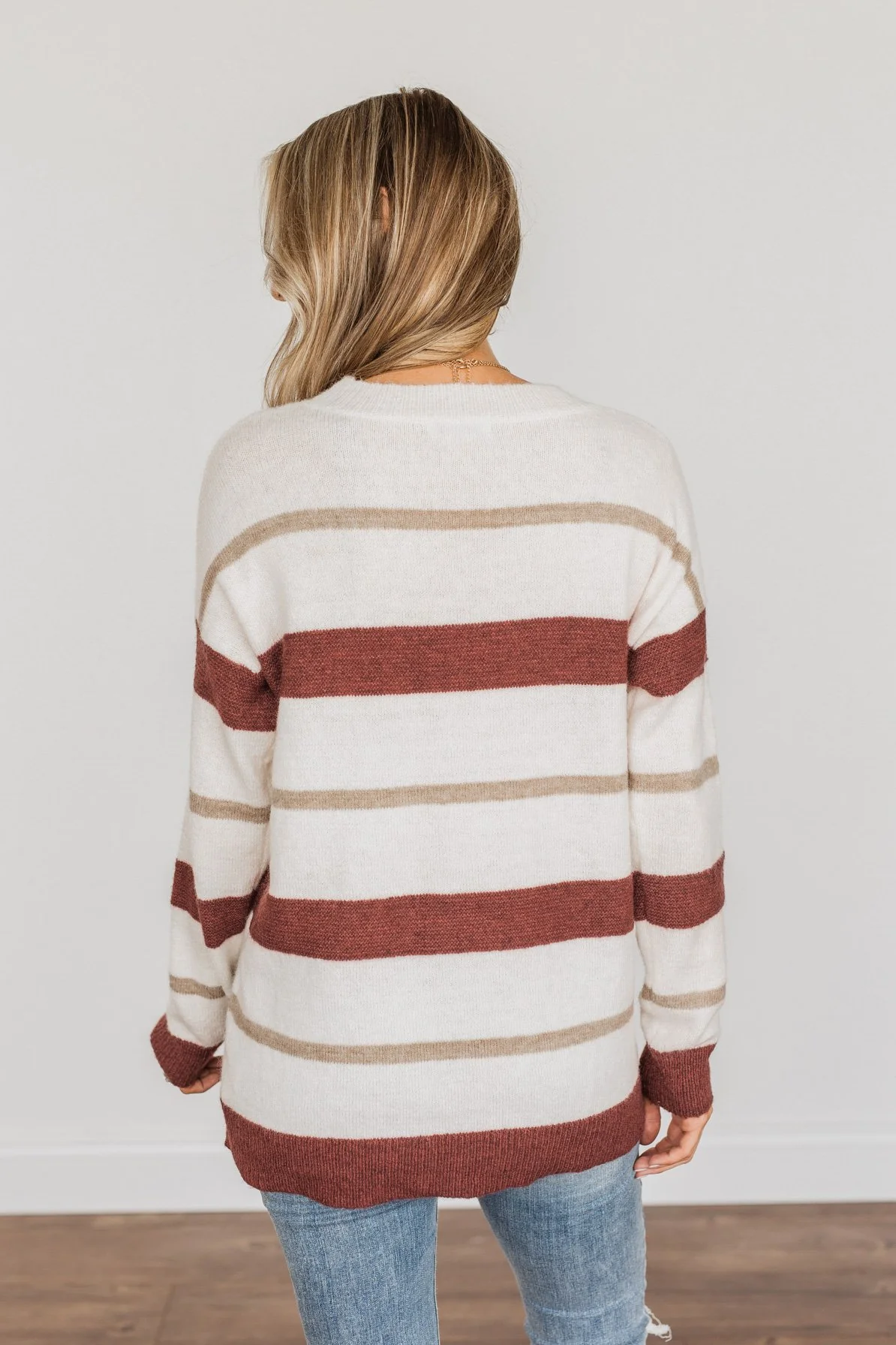 Fall Impressions Striped Sweater- Ivory, Brick & Taupe - Image 10