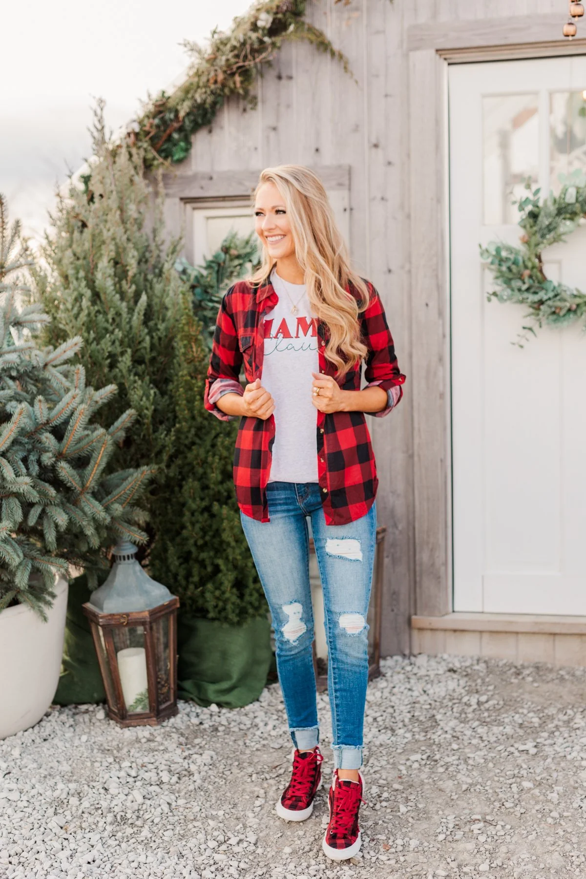 Fall Into The Night Plaid Button Top- Red & Black - Image 4