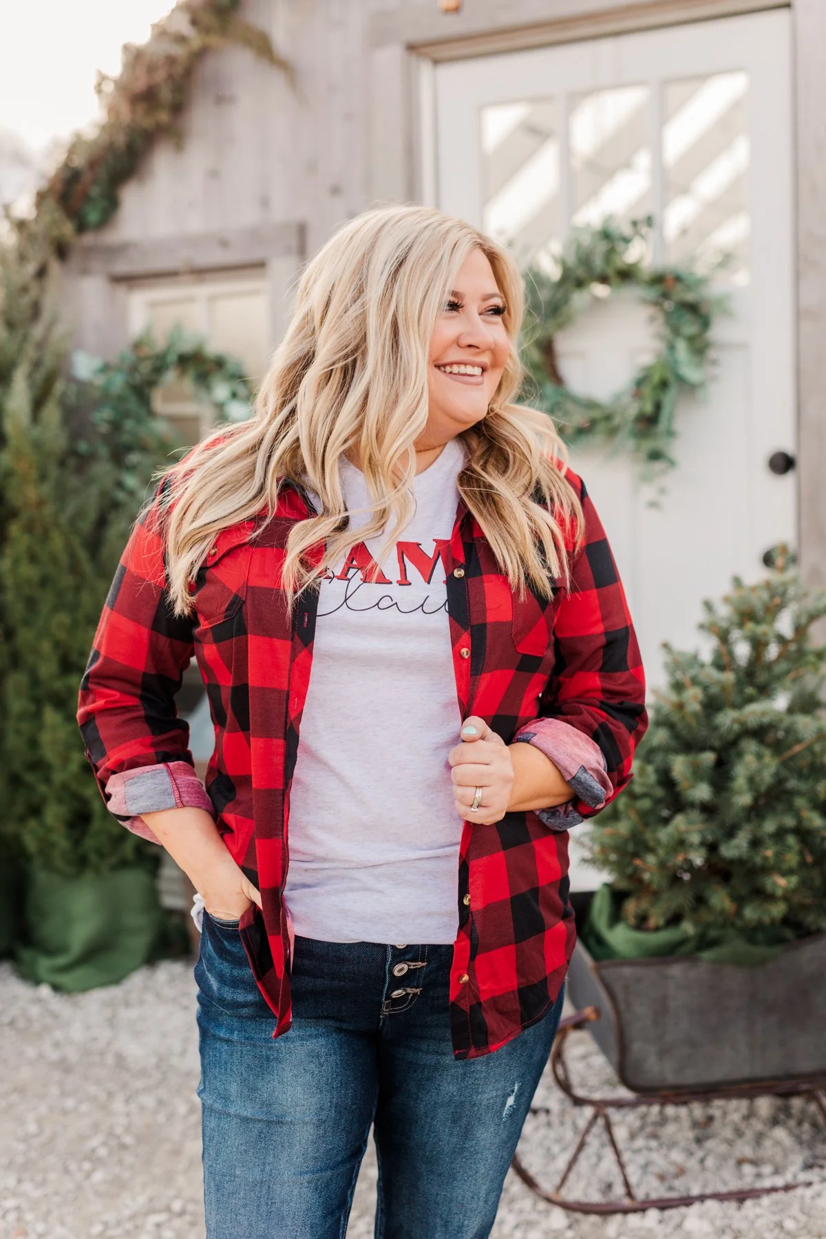 Fall Into The Night Plaid Button Top- Red & Black - Image 5