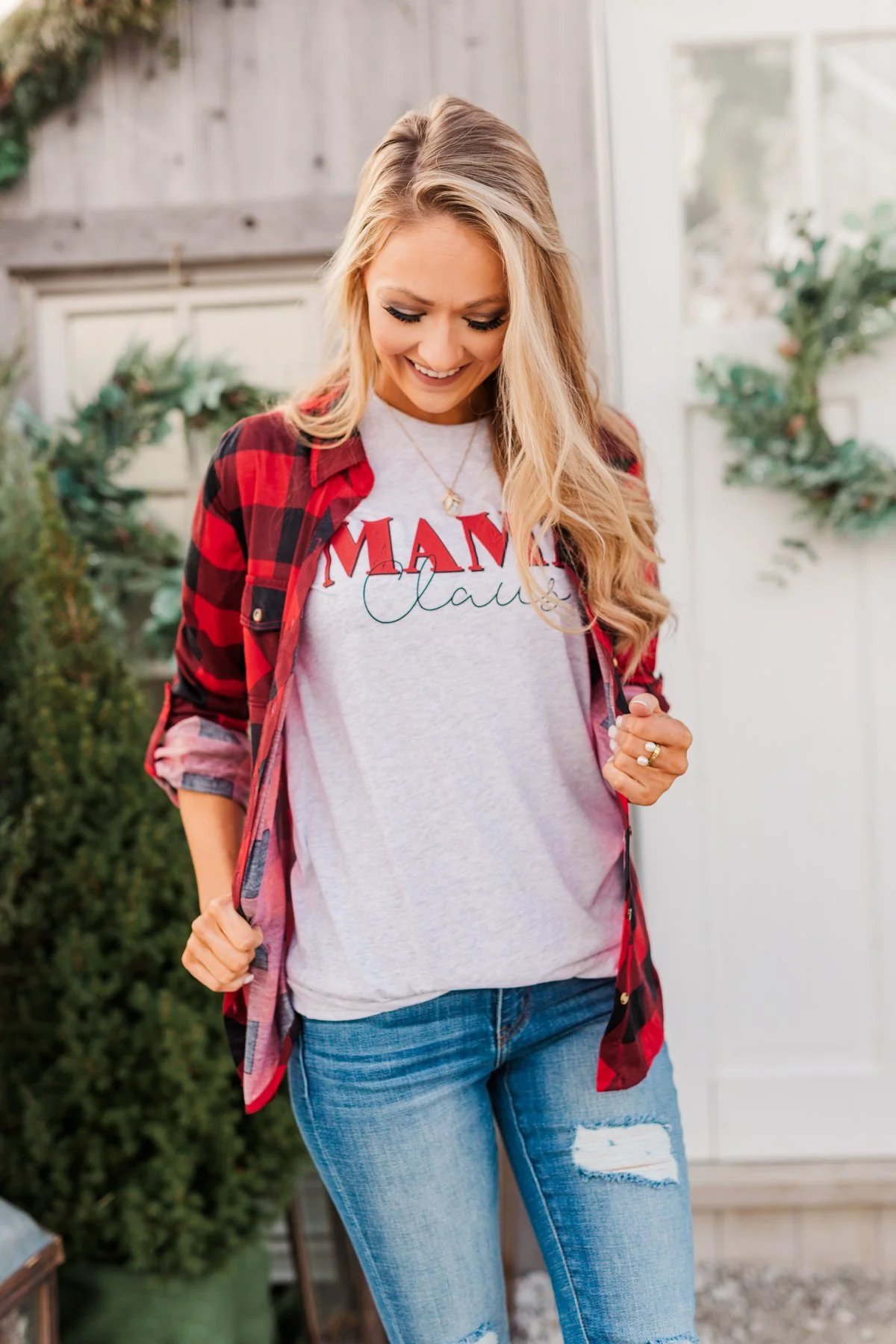 Fall Into The Night Plaid Button Top- Red & Black - Image 6