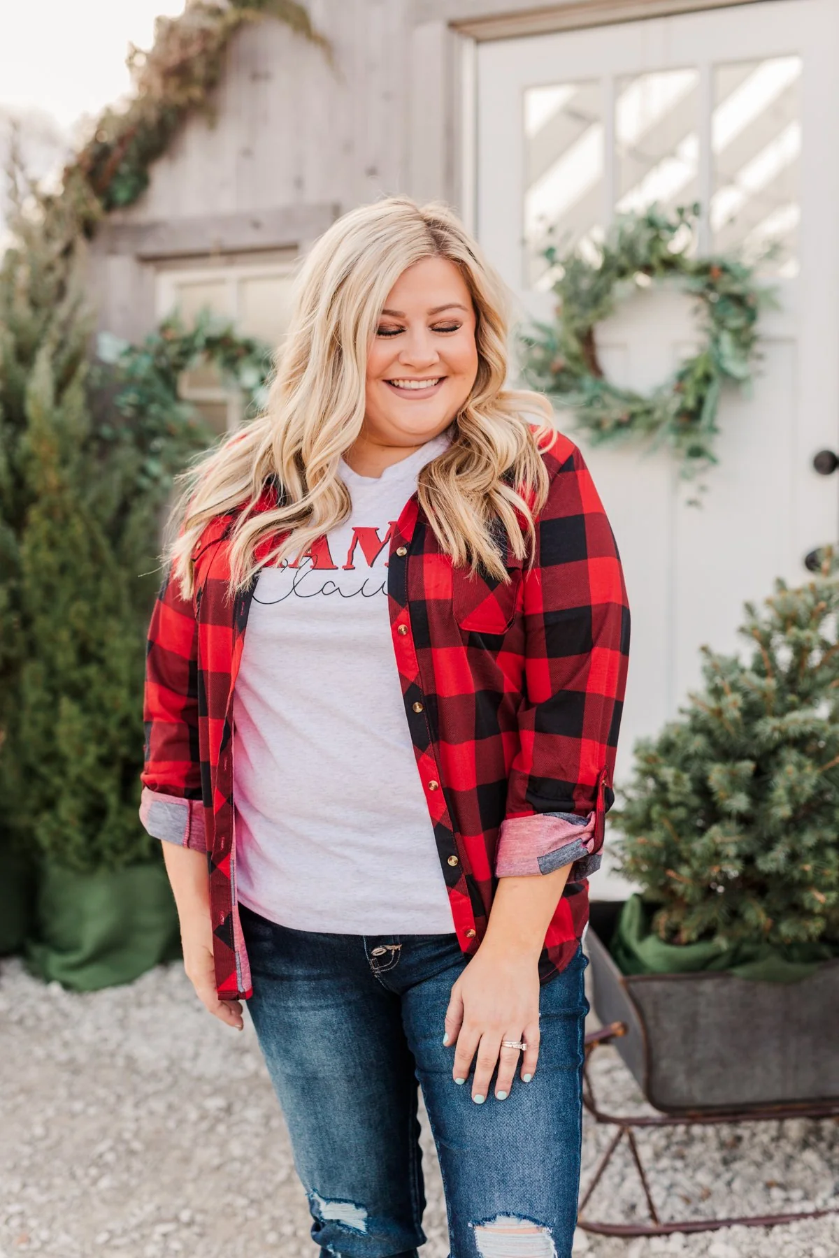 Fall Into The Night Plaid Button Top- Red & Black - Image 9