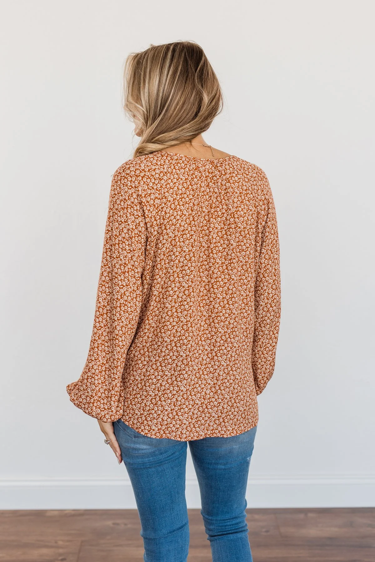 Fall Leaves & Pumpkins Please Floral Blouse- Rust - Image 11