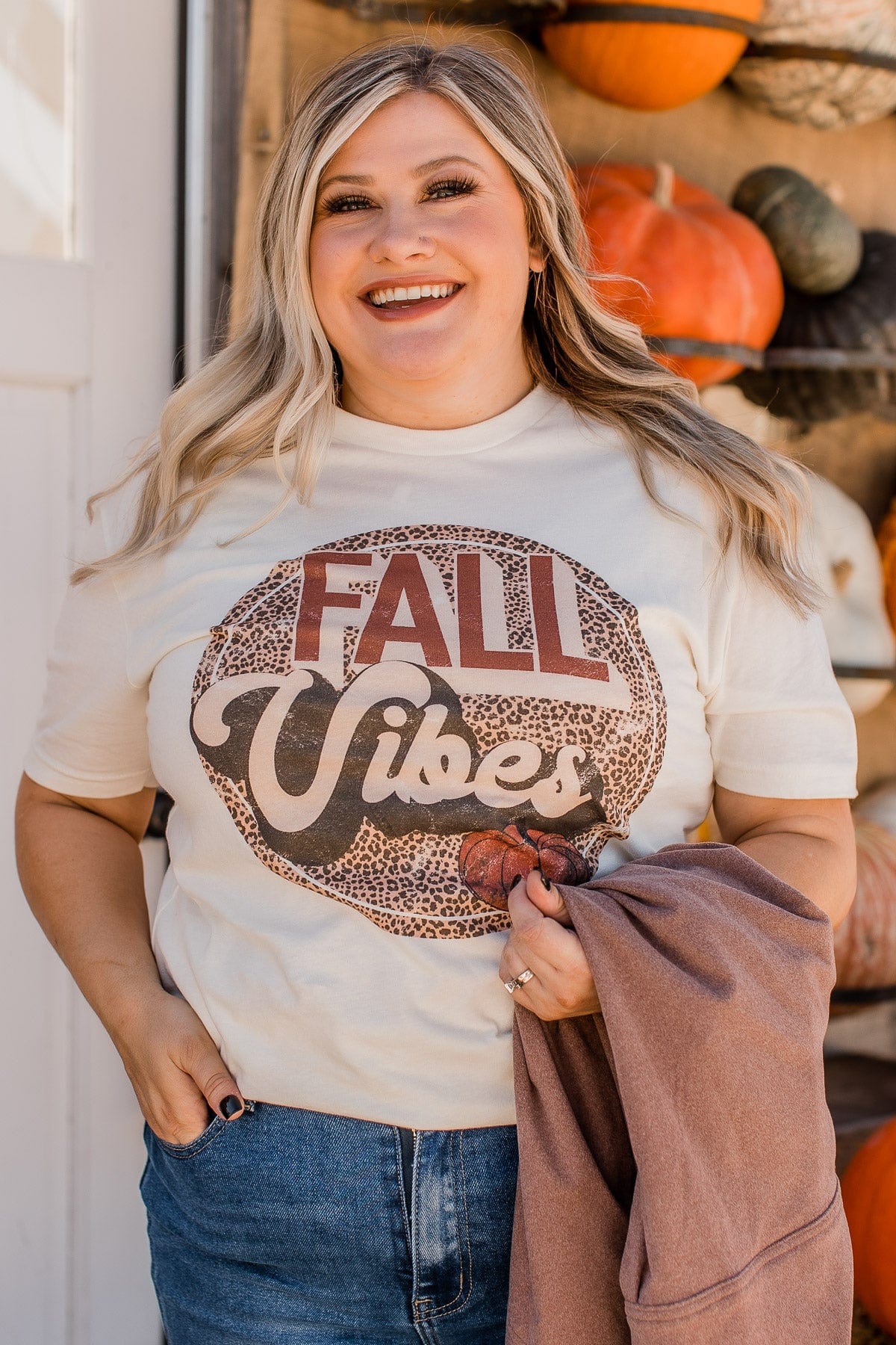 "Fall Vibes" Graphic Tee- Cream - Image 3