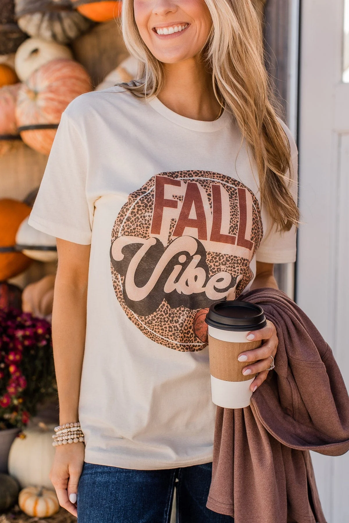 "Fall Vibes" Graphic Tee- Cream - Image 4