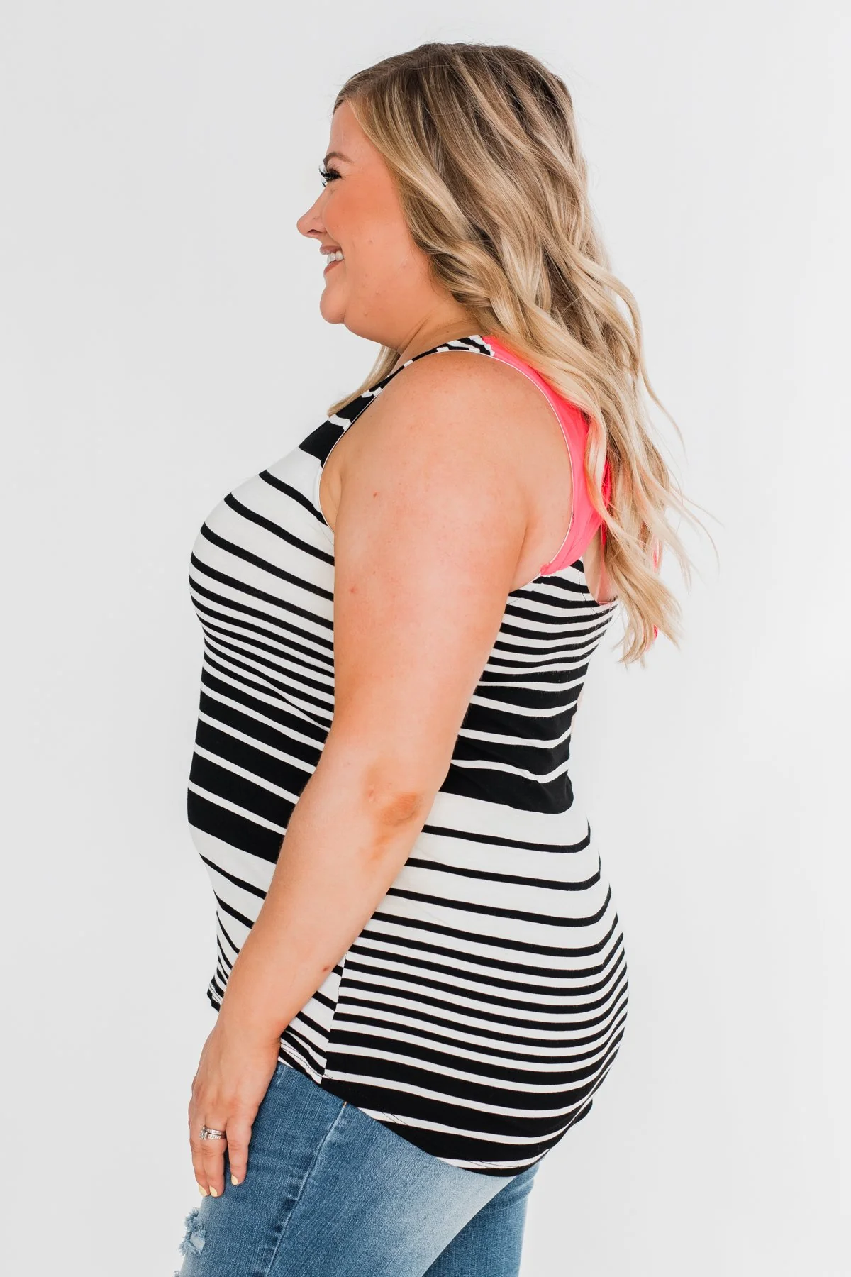 Falling For You Striped Bow Tank Top- Black & Neon Pink - Image 10