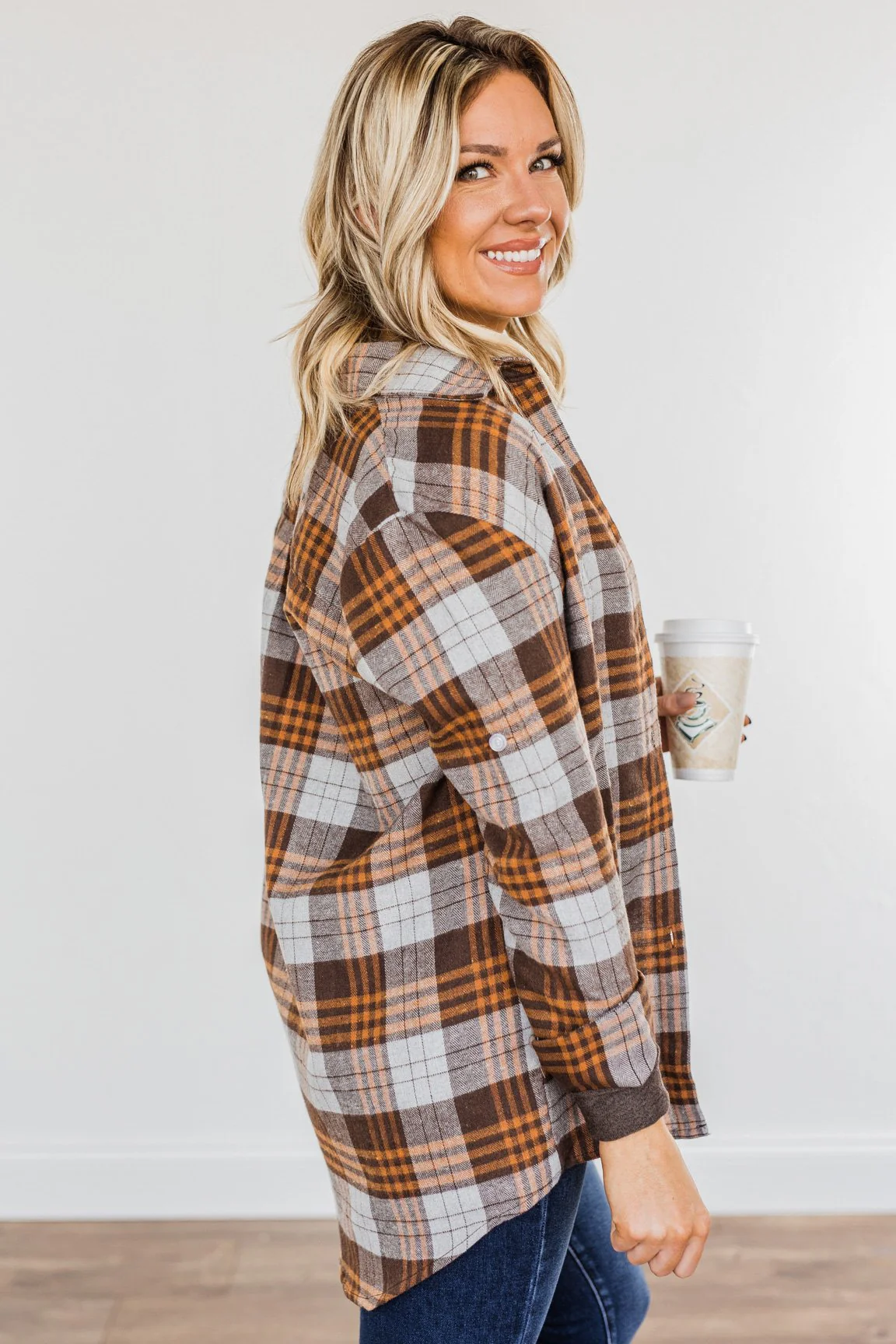 Falling For Your Smile Plaid Flannel- Grey & Brown - Image 11