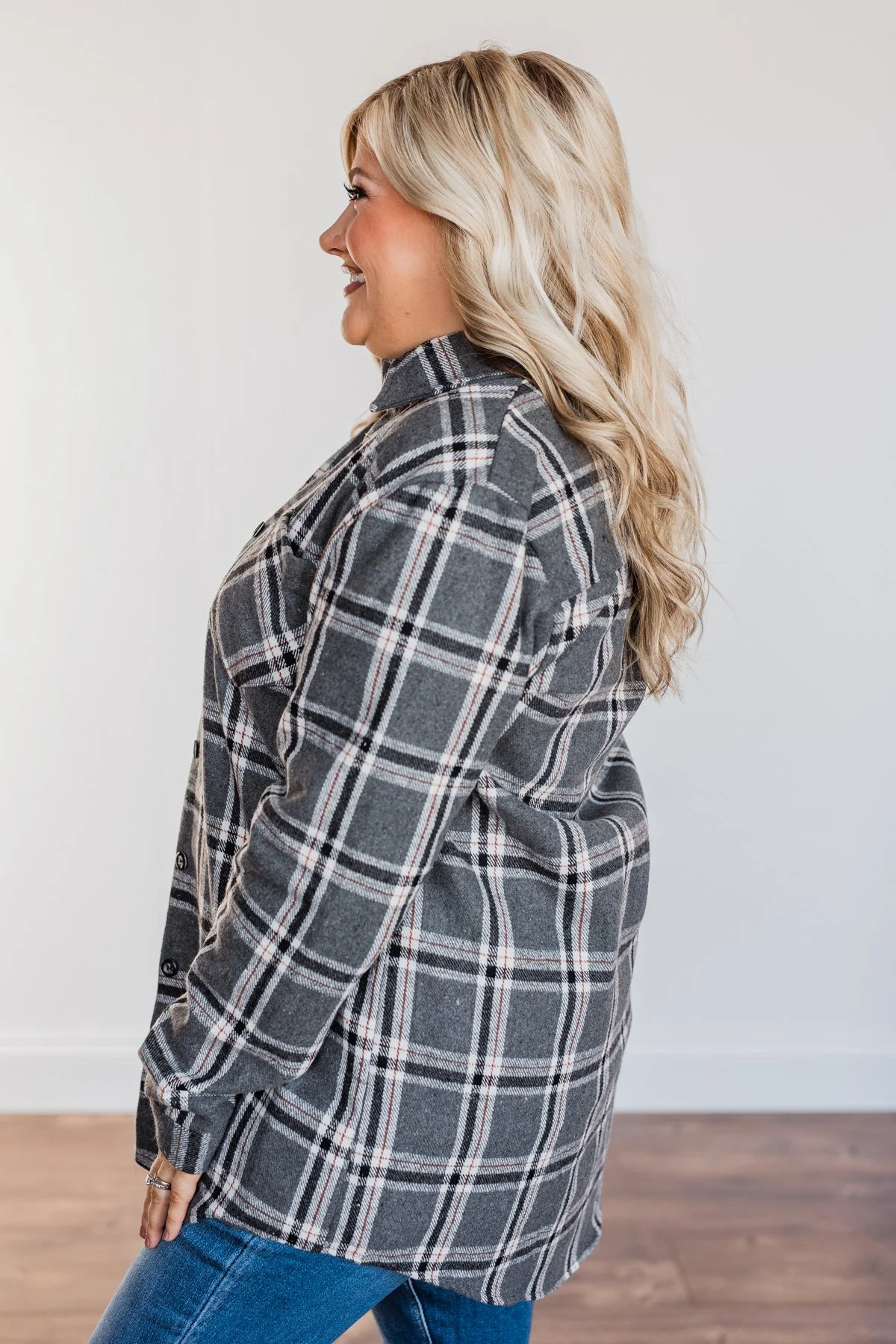 Falling For Your Smile Plaid Flannel- Grey & Ivory - Image 13