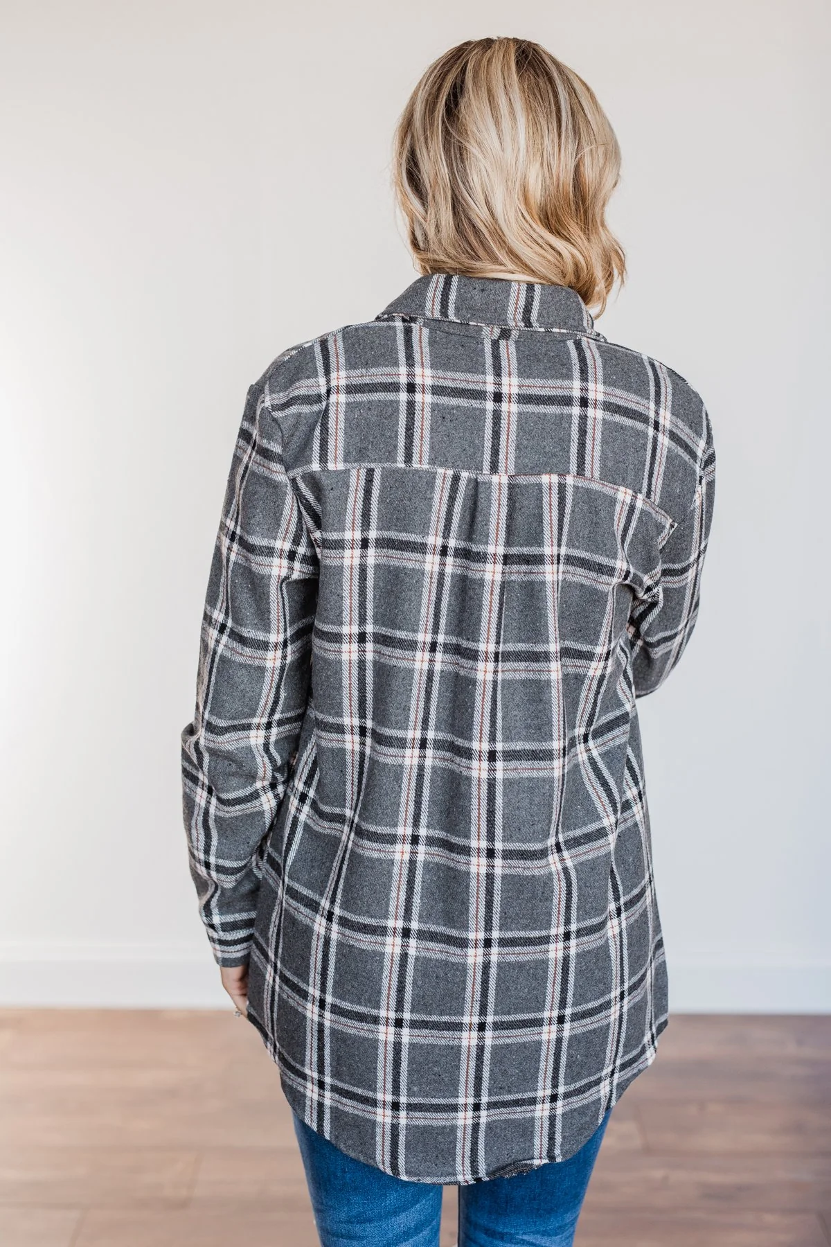 Falling For Your Smile Plaid Flannel- Grey & Ivory - Image 14