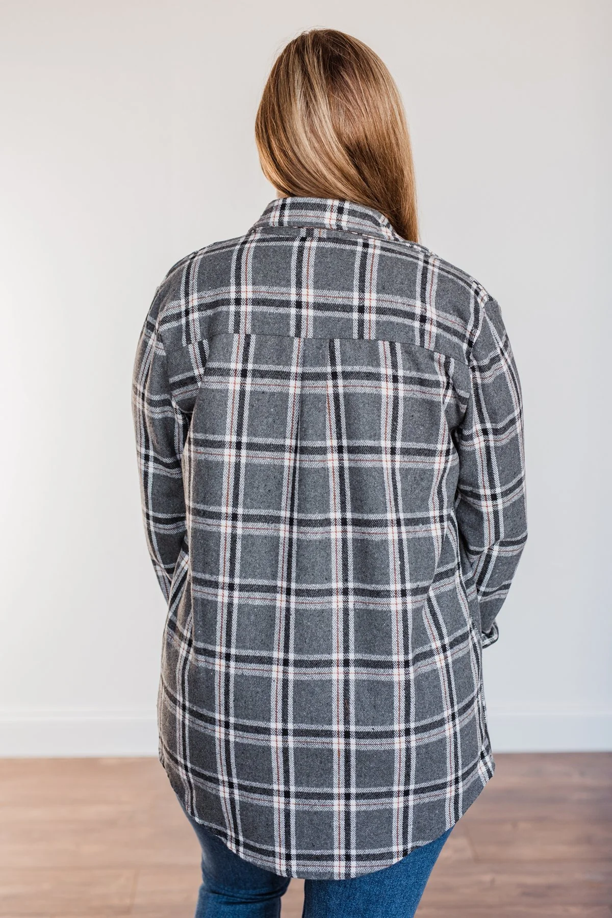 Falling For Your Smile Plaid Flannel- Grey & Ivory - Image 15
