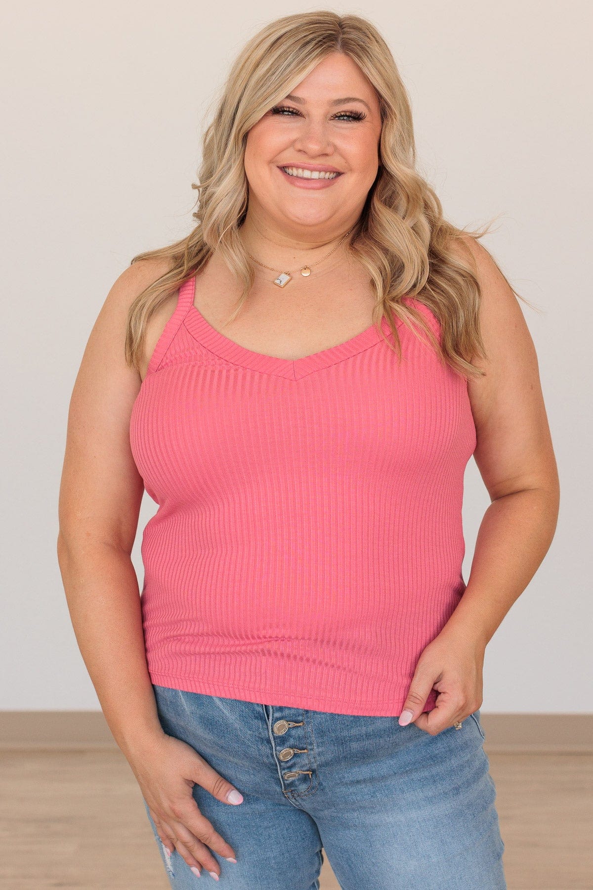 Falling In Love Knit Tank- Bubblegum Pink - Image 2