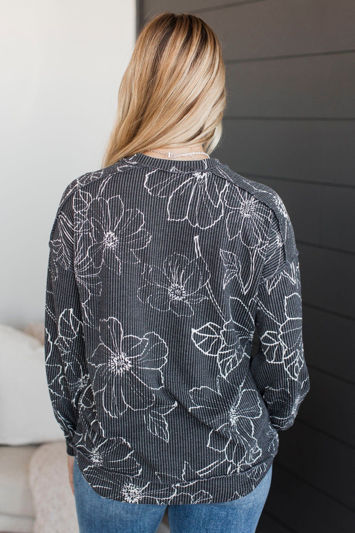 Falling Into You Floral Top- Charcoal - Image 6