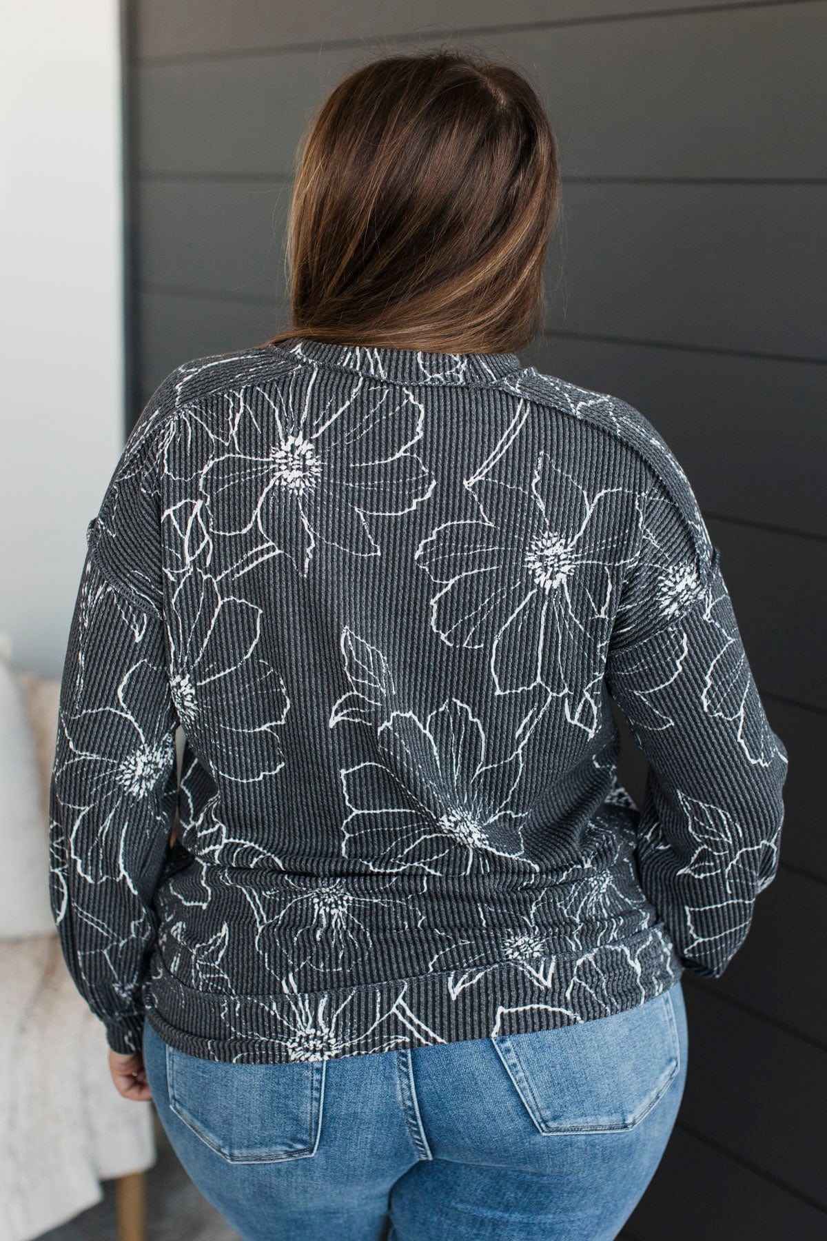Falling Into You Floral Top- Charcoal - Image 7