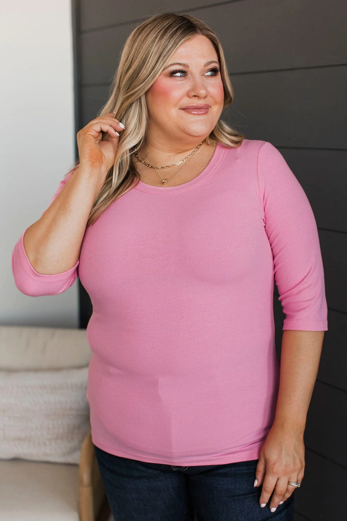 Falling Into Your Arms Ribbed Top- Pink - Image 2