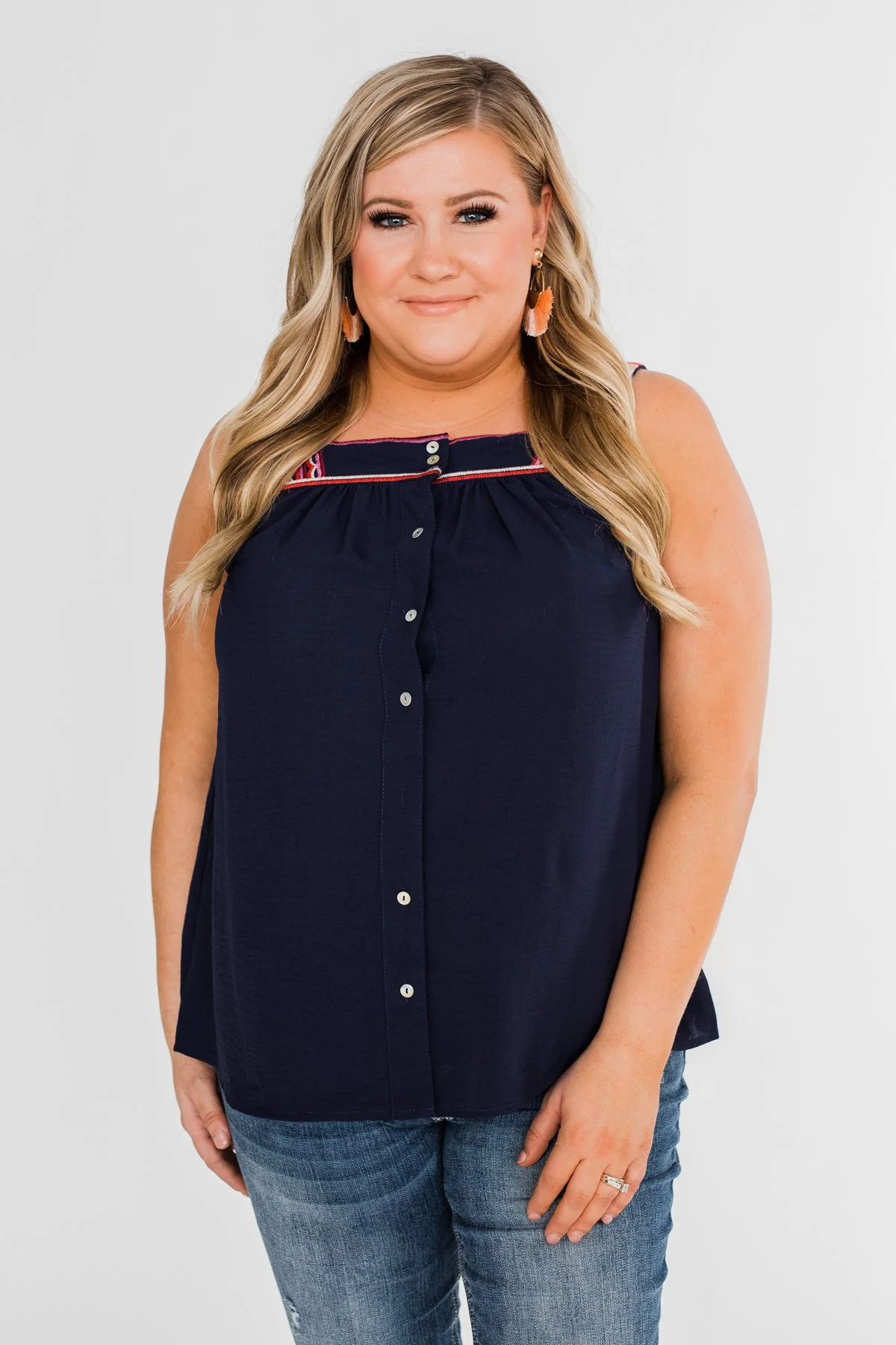 Familiar To You Wide Strap Tank Top- Navy - Image 10