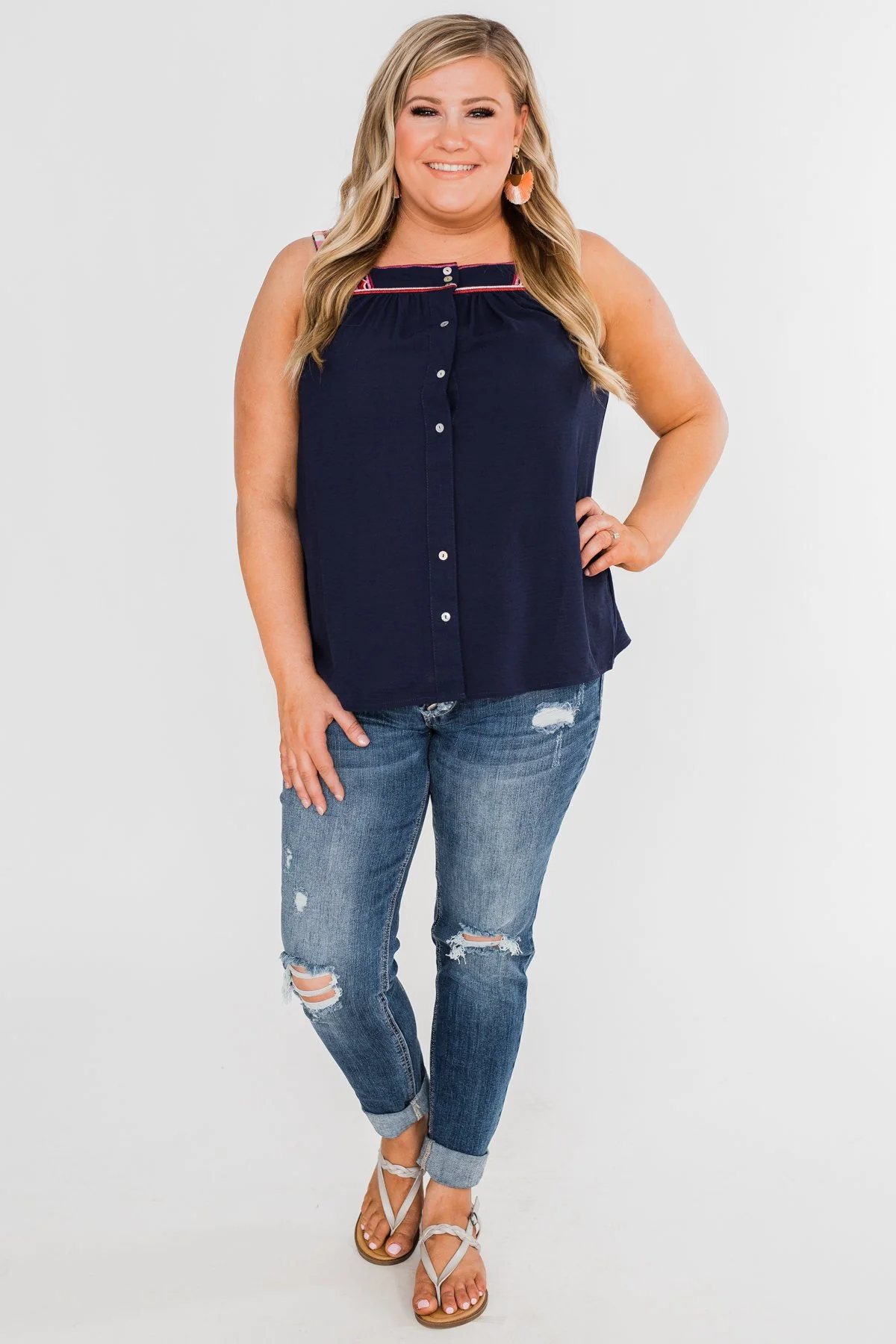Familiar To You Wide Strap Tank Top- Navy - Image 4
