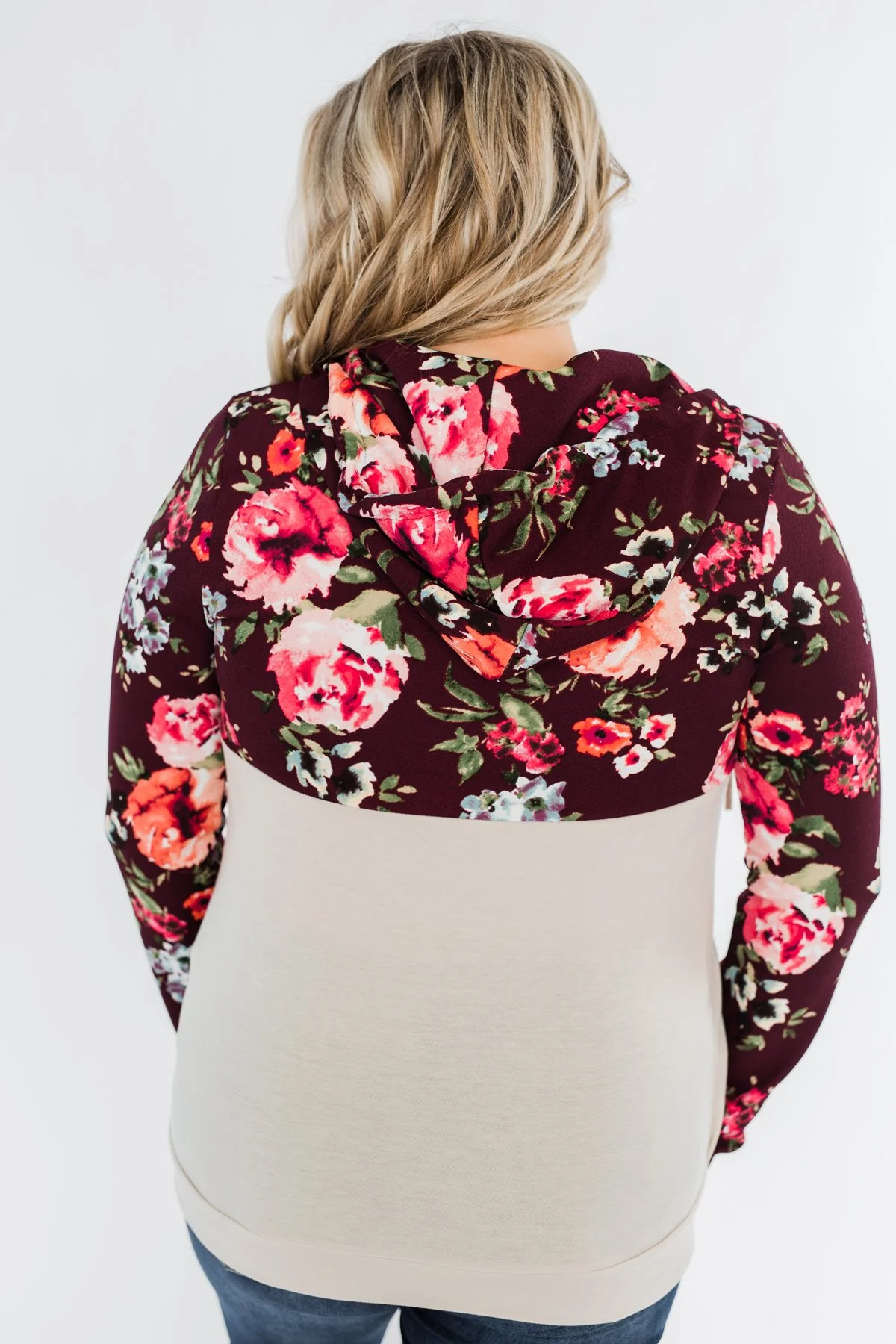 Fantastic Floral 1/4 Zip Hoodie- Burgundy - Image 12