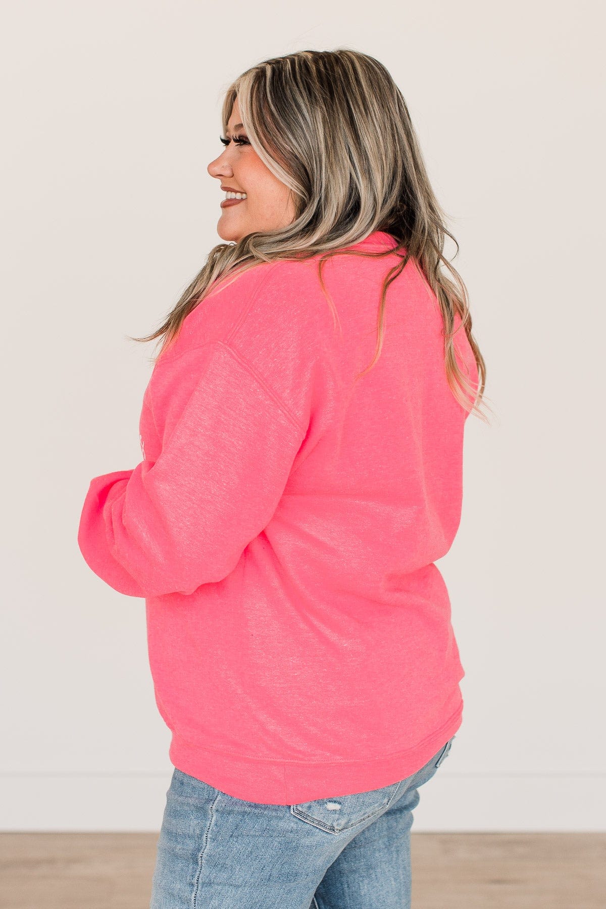"Farm Fresh Christmas Trees" Graphic Crewneck- Neon Pink - Image 10