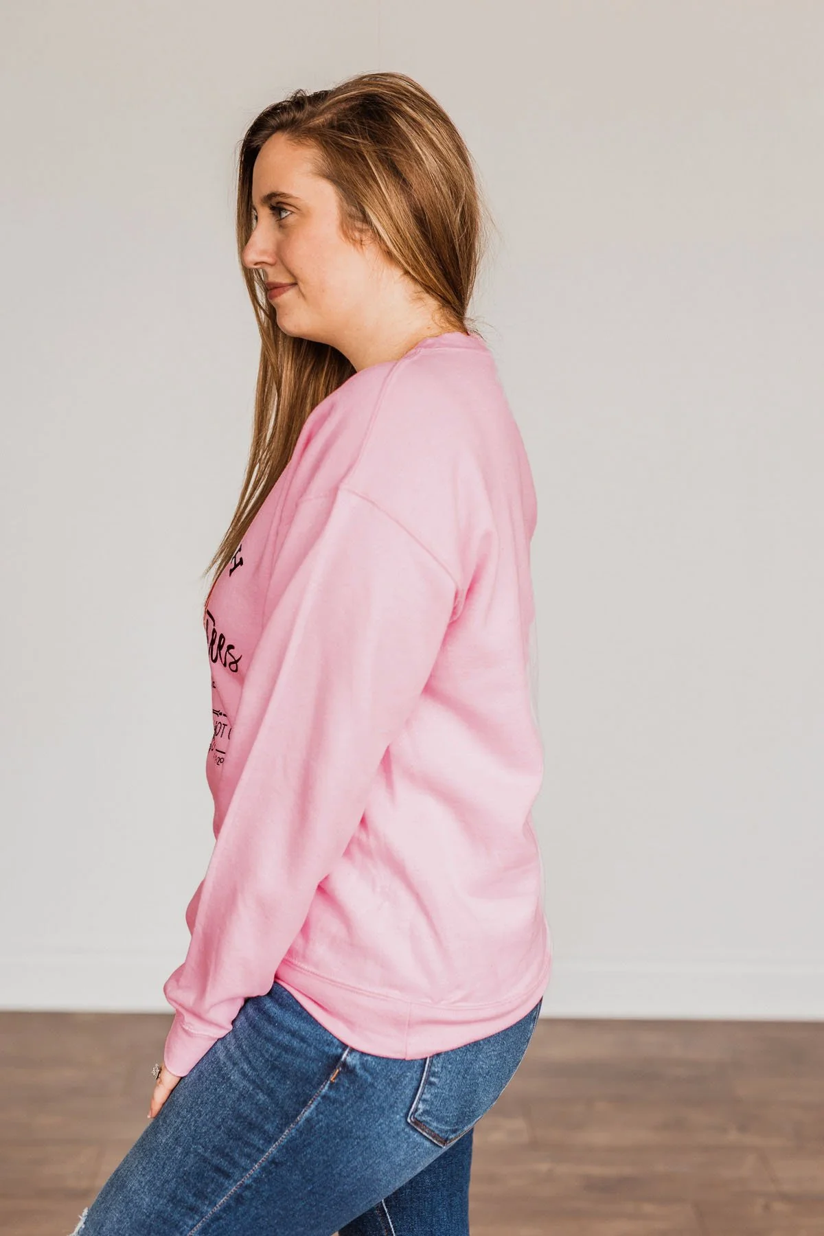 "Farm Fresh Christmas Trees" Graphic Crewneck- Light Pink - Image 7
