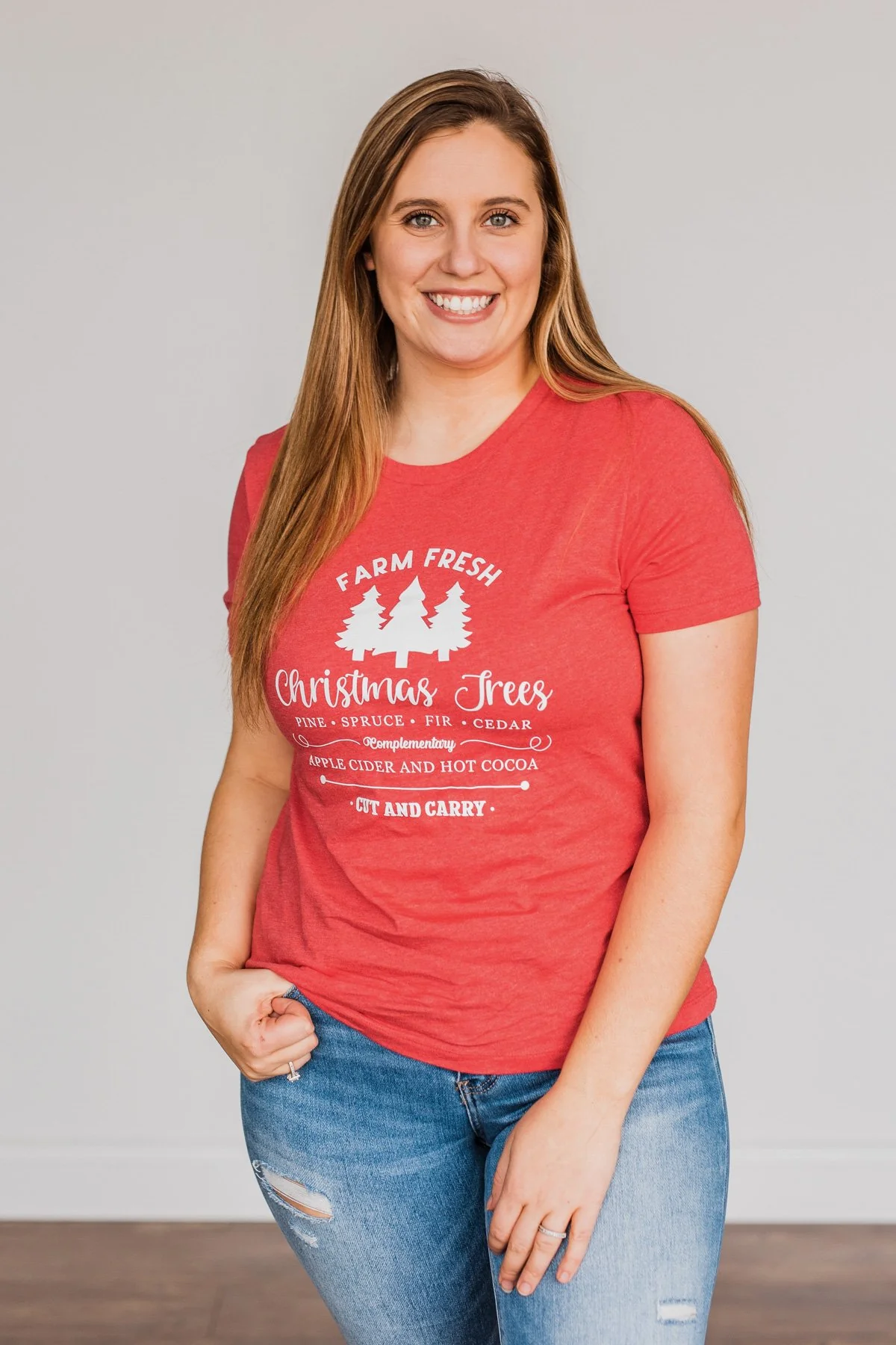 "Farm Fresh Christmas Trees" Graphic Tee- Red - Image 2