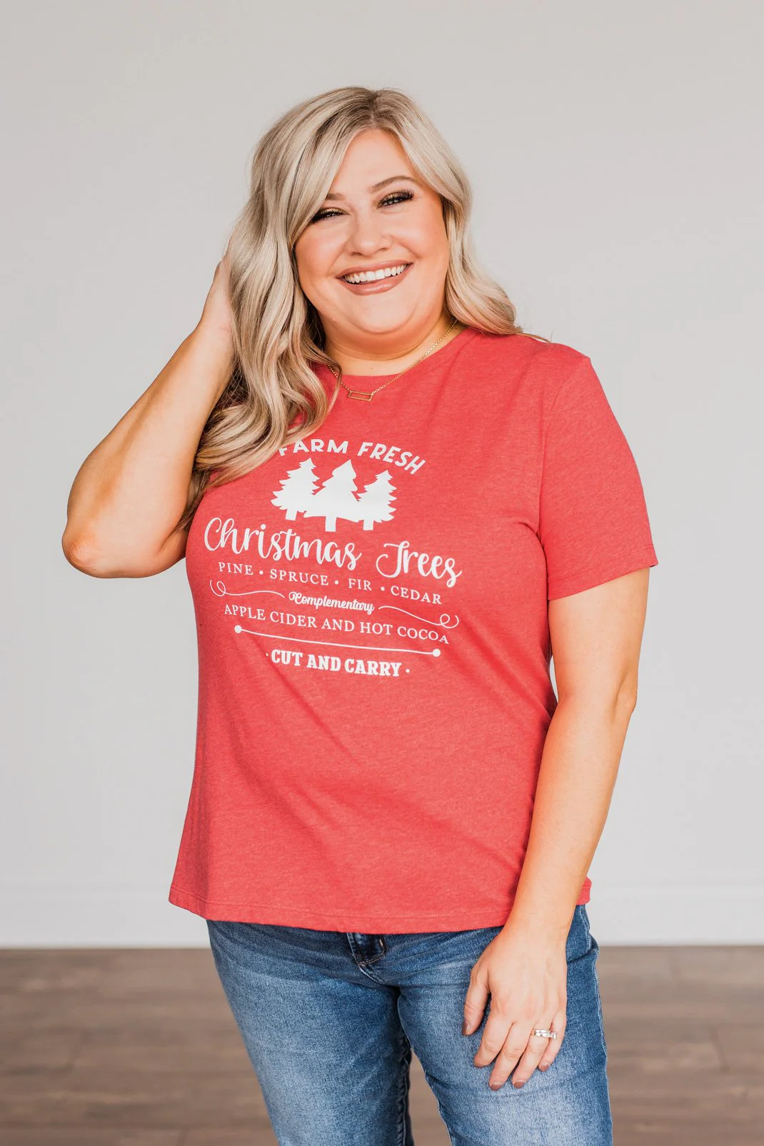 "Farm Fresh Christmas Trees" Graphic Tee- Red - Image 3