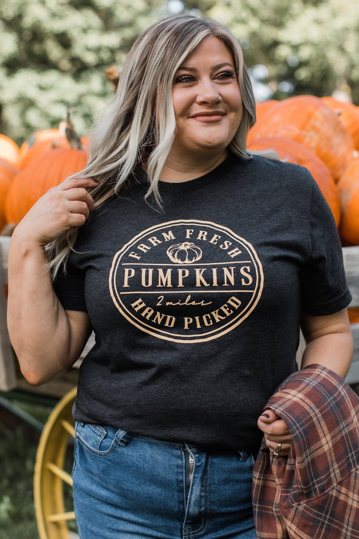 "Farm Fresh Pumpkins" Graphic Tee- Charcoal