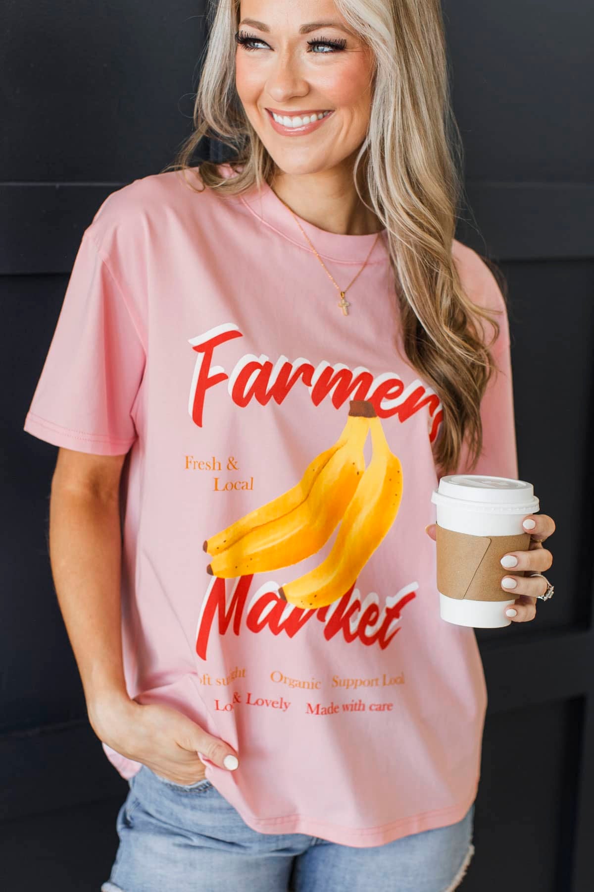 "Farmers Market" Banana Graphic Tee- Pink - Image 2
