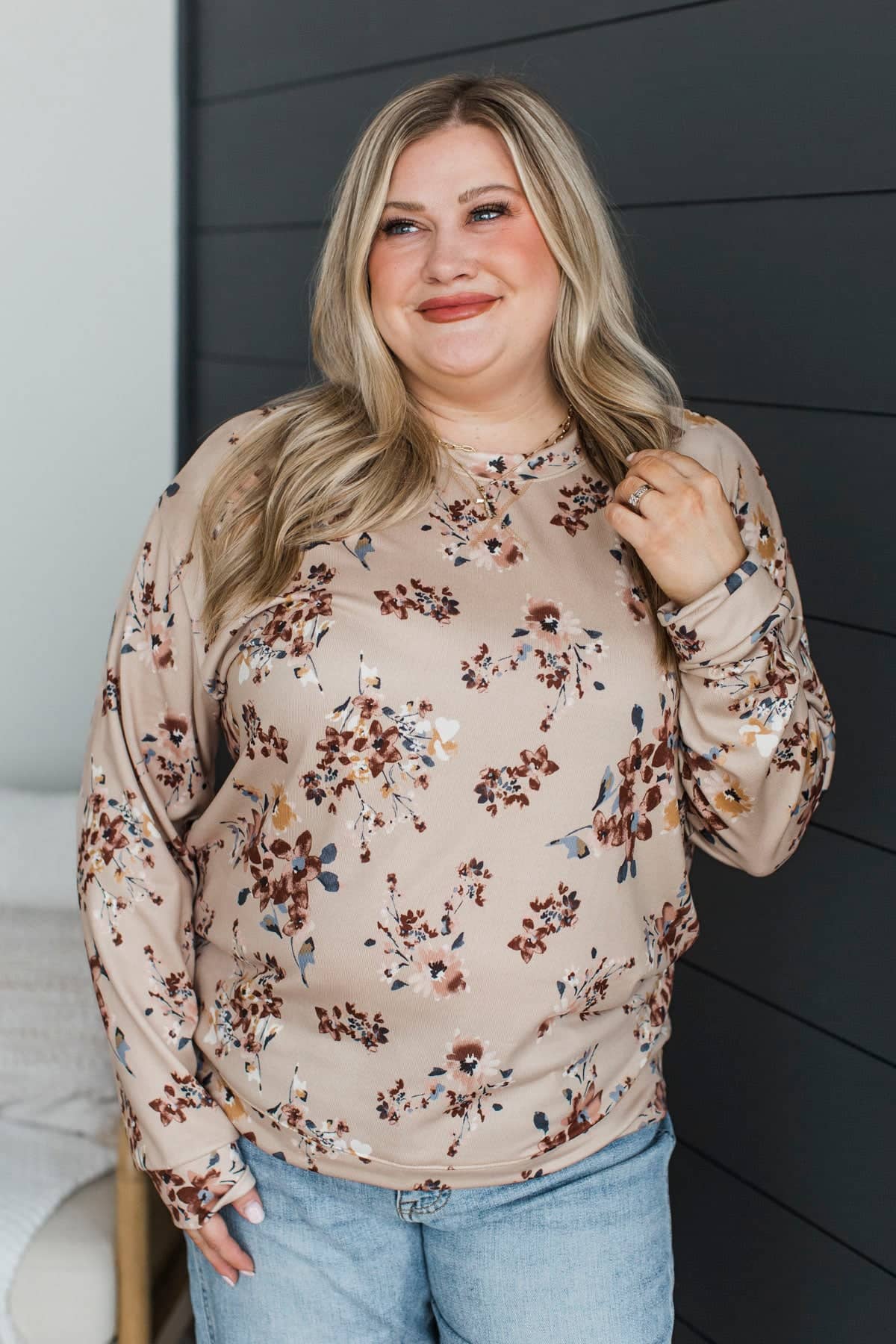 Fascinate Me Long Sleeve Floral Top- Sand - Image 2