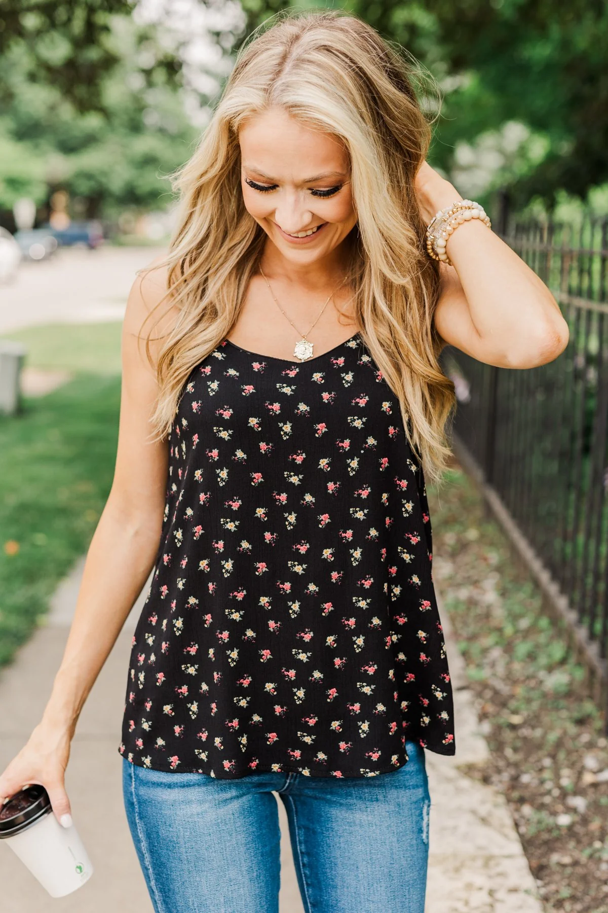 Fascinating In Floral Tank Top- Black