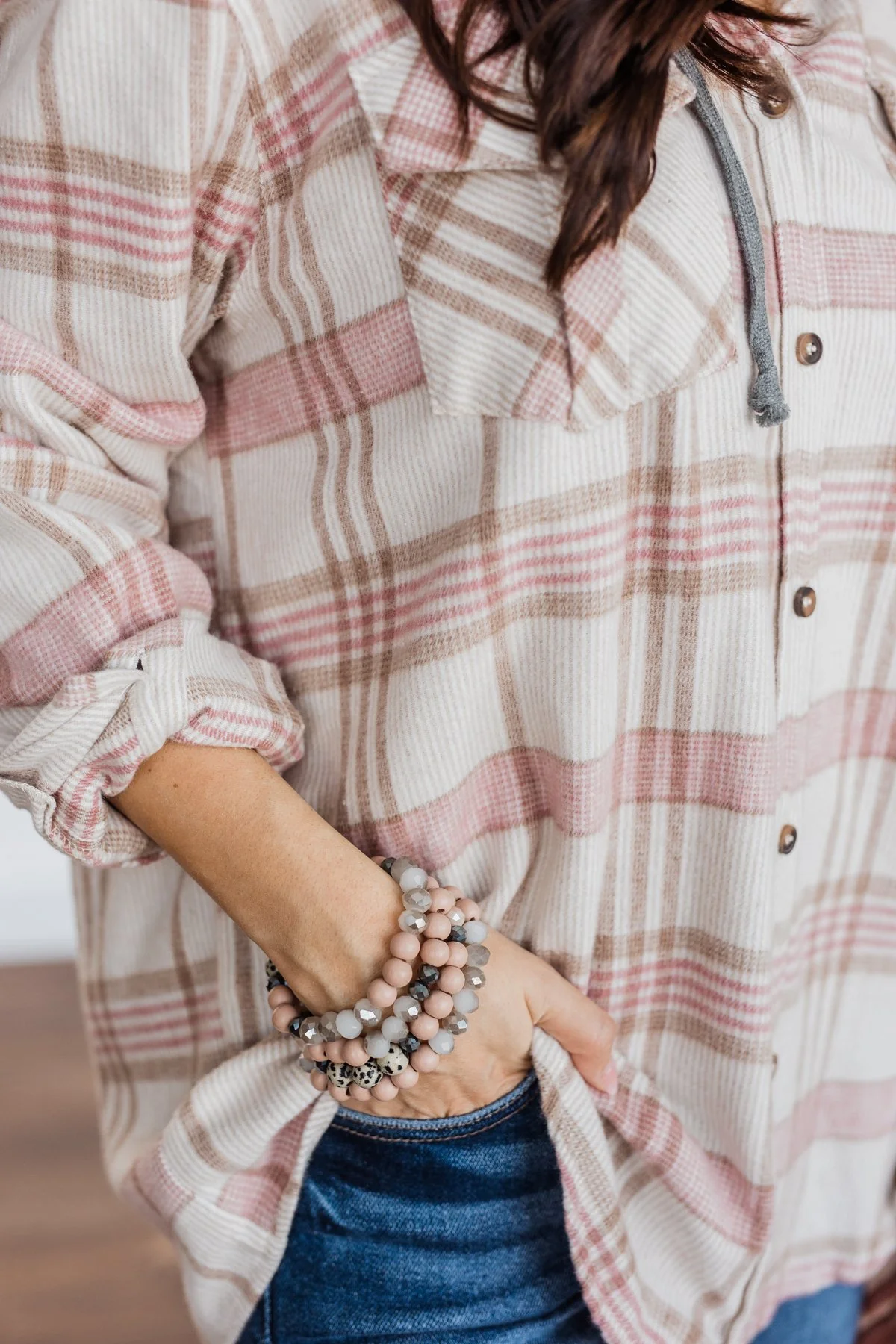 Fascinating Stackable Bracelet Set- Mauve Pink & Grey - Image 2