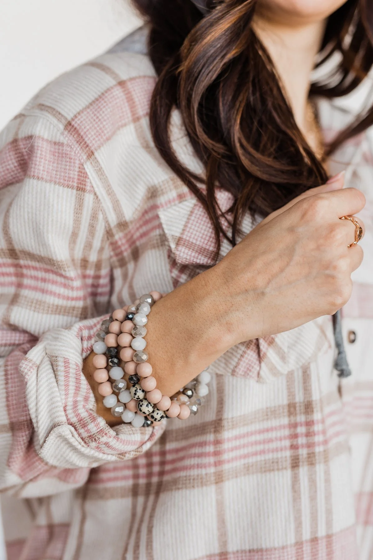 Fascinating Stackable Bracelet Set- Mauve Pink & Grey - Image 3