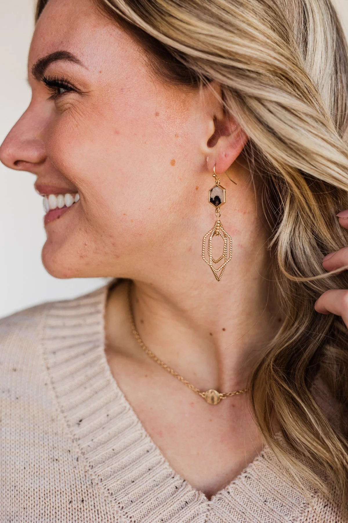Fashion Icon Tiered Earrings- Gold - Image 3