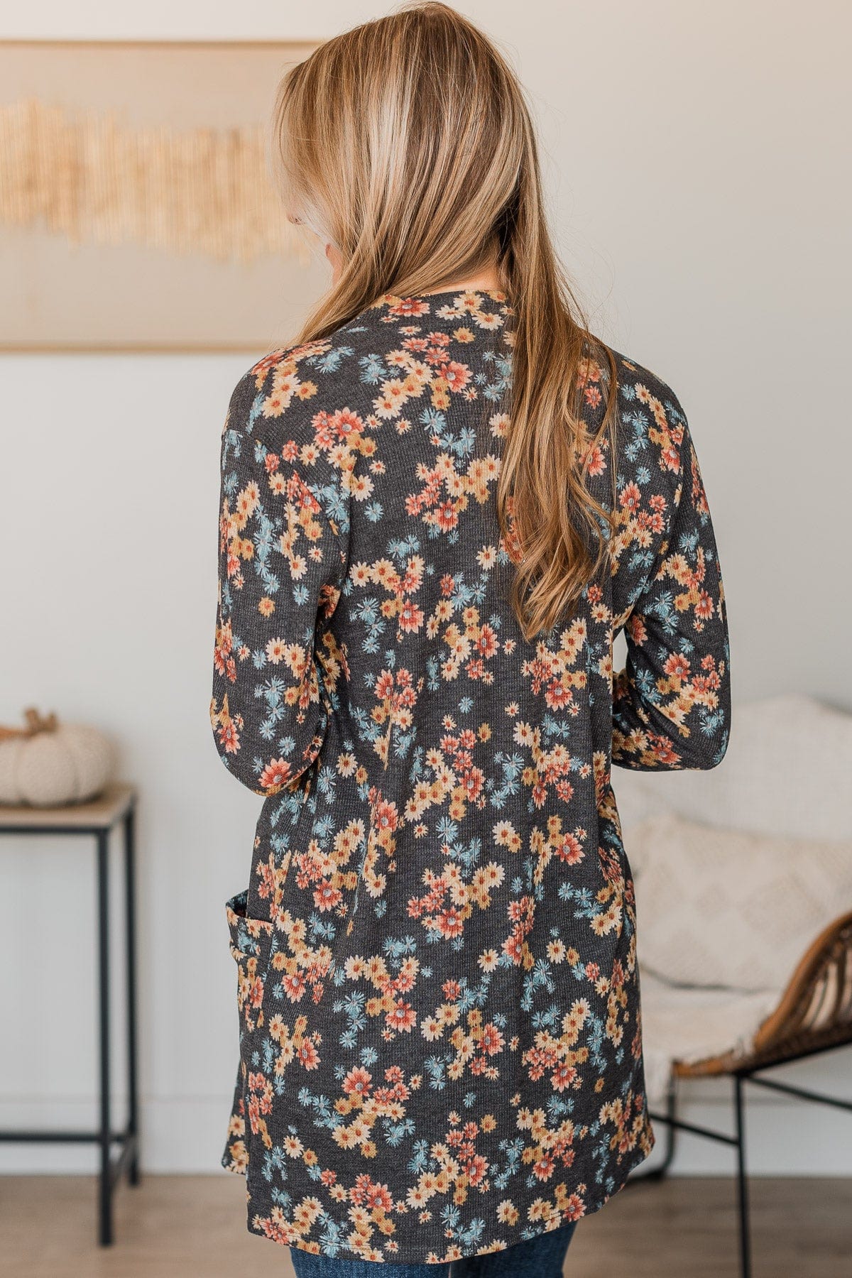 Fate Would Have It Floral Cardigan- Charcoal - Image 6