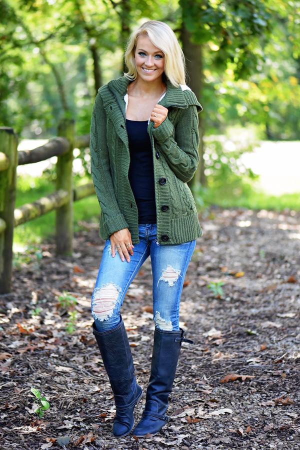 Faux Fur Lined Olive Top - Image 4