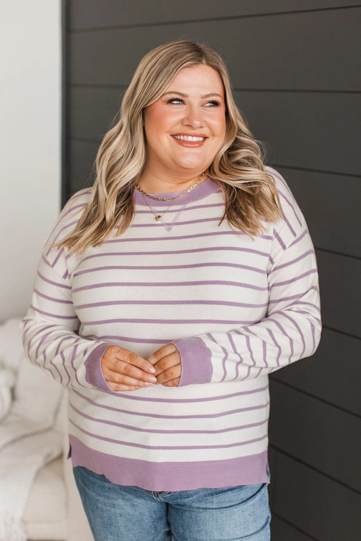 Favorite Moments Striped Sweater- White & Lavender - Image 2