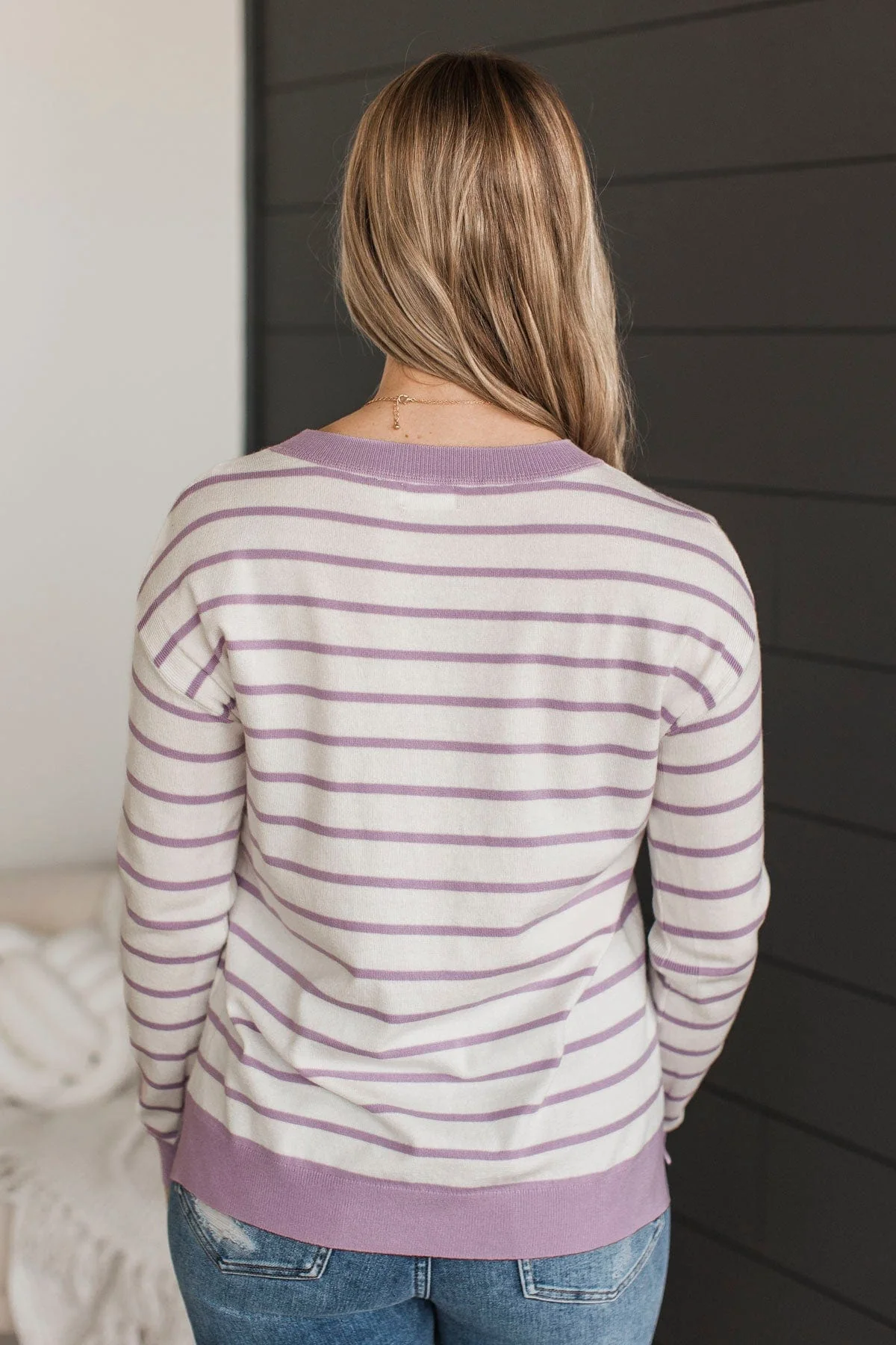 Favorite Moments Striped Sweater- White & Lavender - Image 5