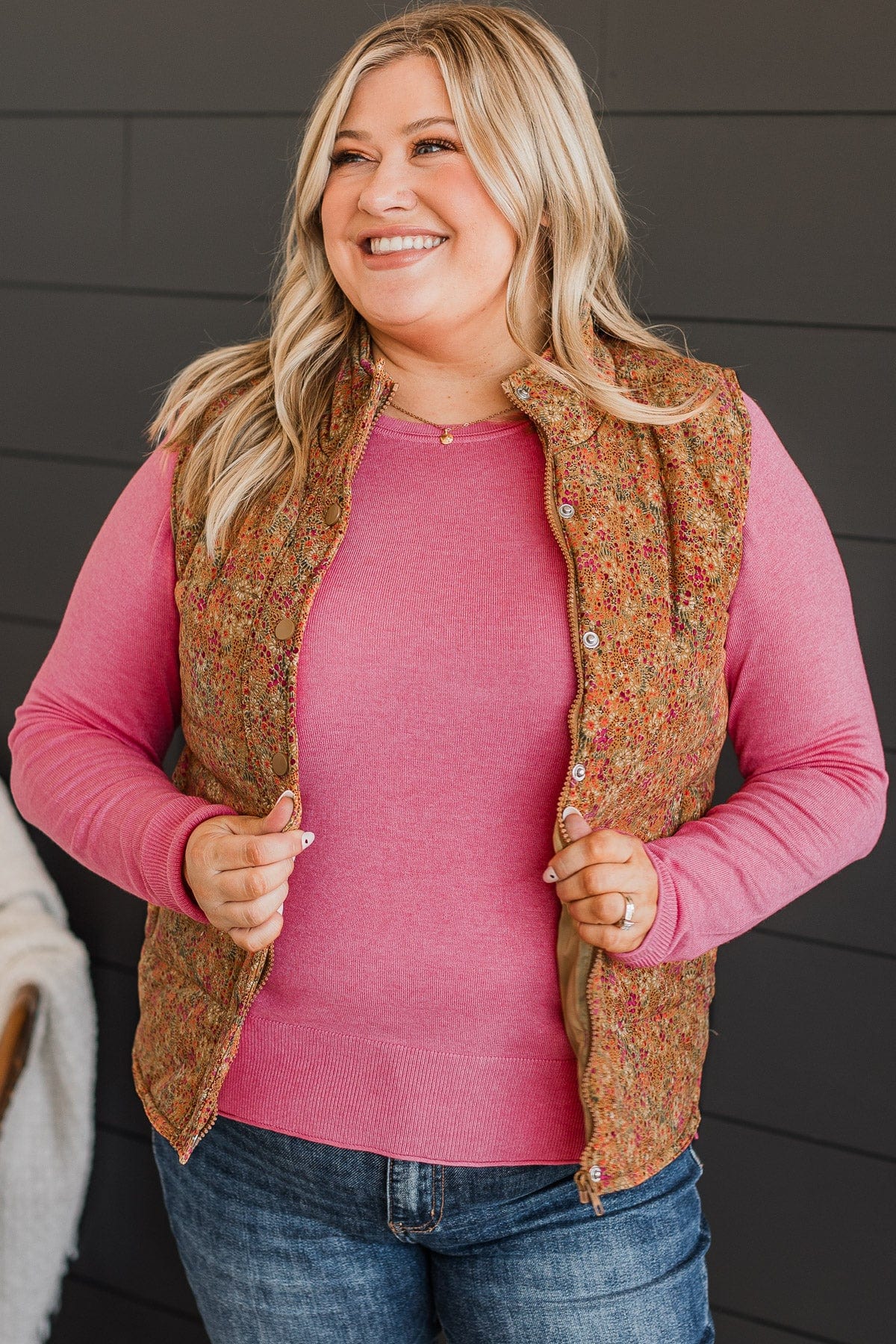 Favorite Of All Floral Puffer Vest- Burnt Gold - Image 4