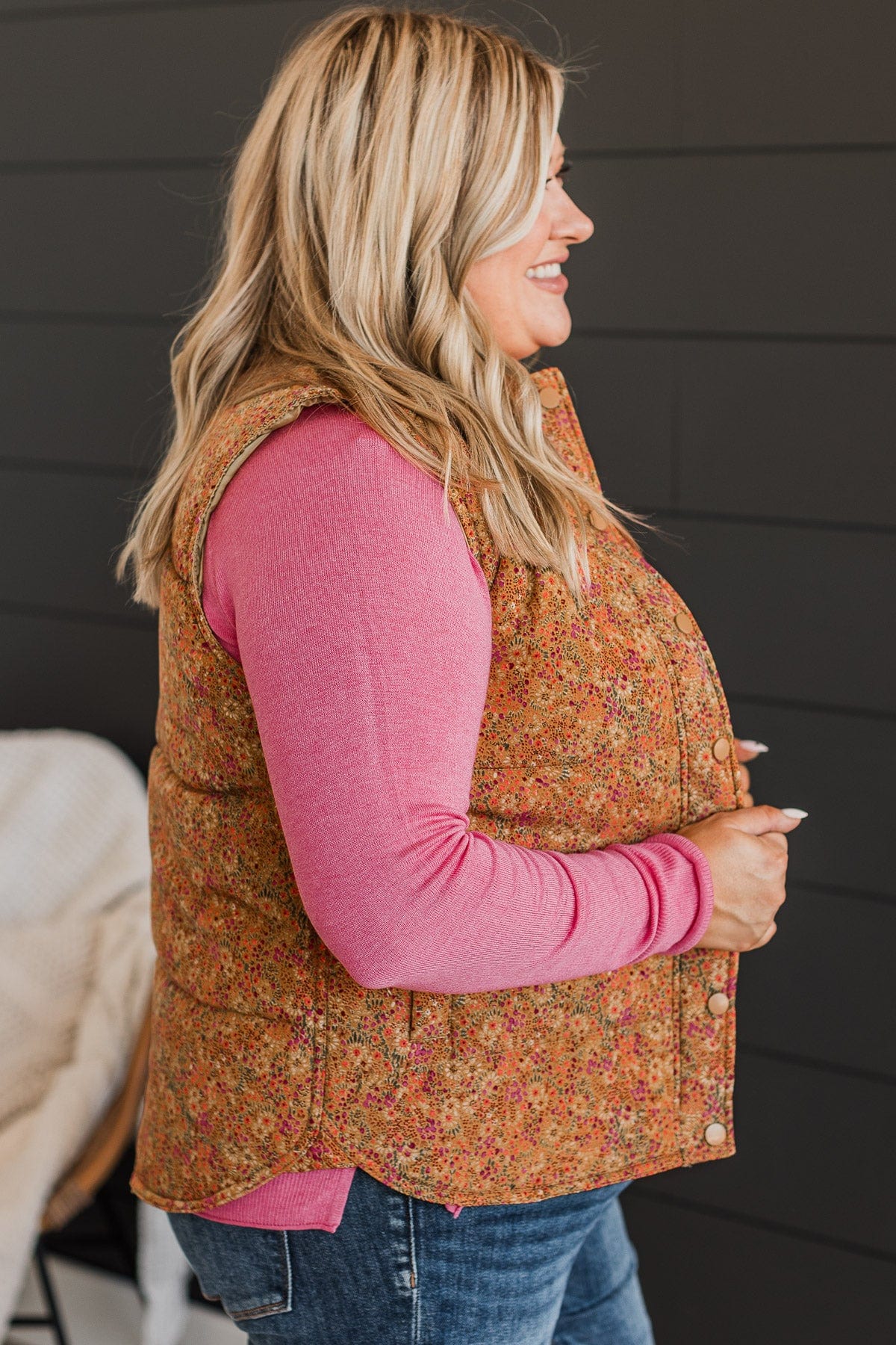 Favorite Of All Floral Puffer Vest- Burnt Gold - Image 6