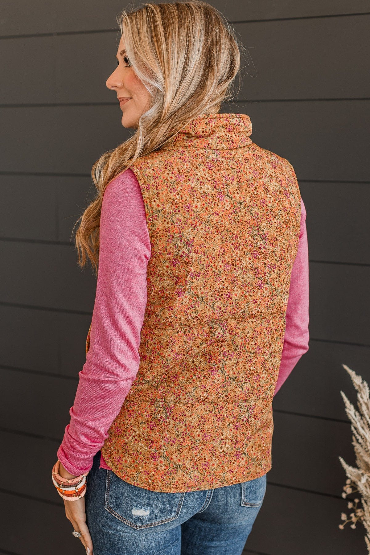 Favorite Of All Floral Puffer Vest- Burnt Gold - Image 7
