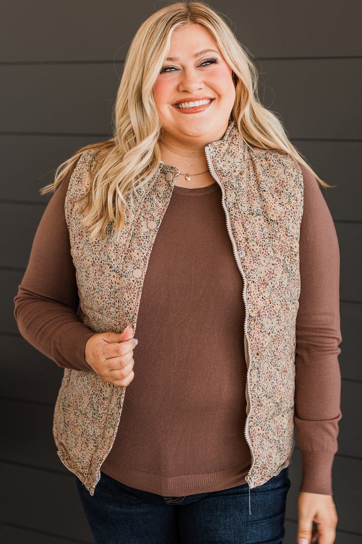 Favorite Of All Floral Puffer Vest- Taupe - Image 4