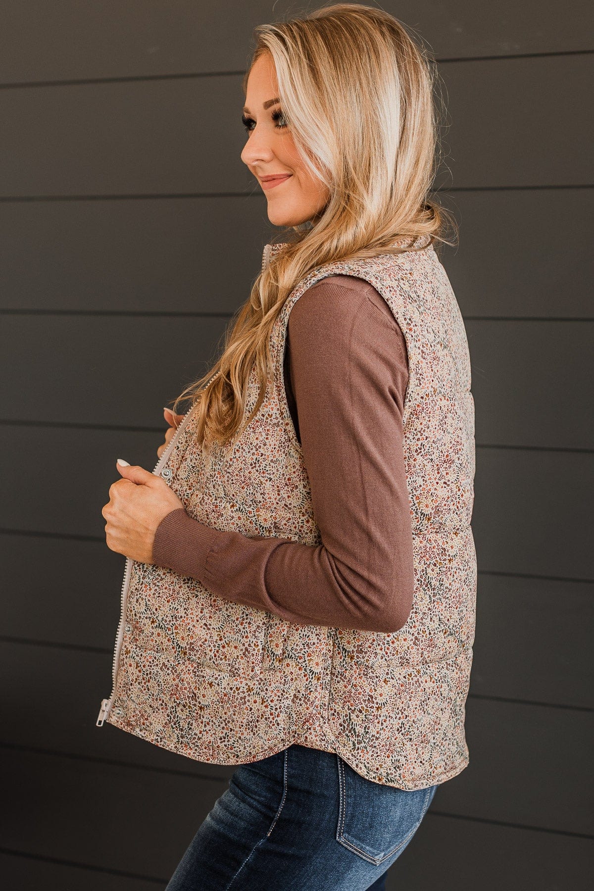 Favorite Of All Floral Puffer Vest- Taupe - Image 6