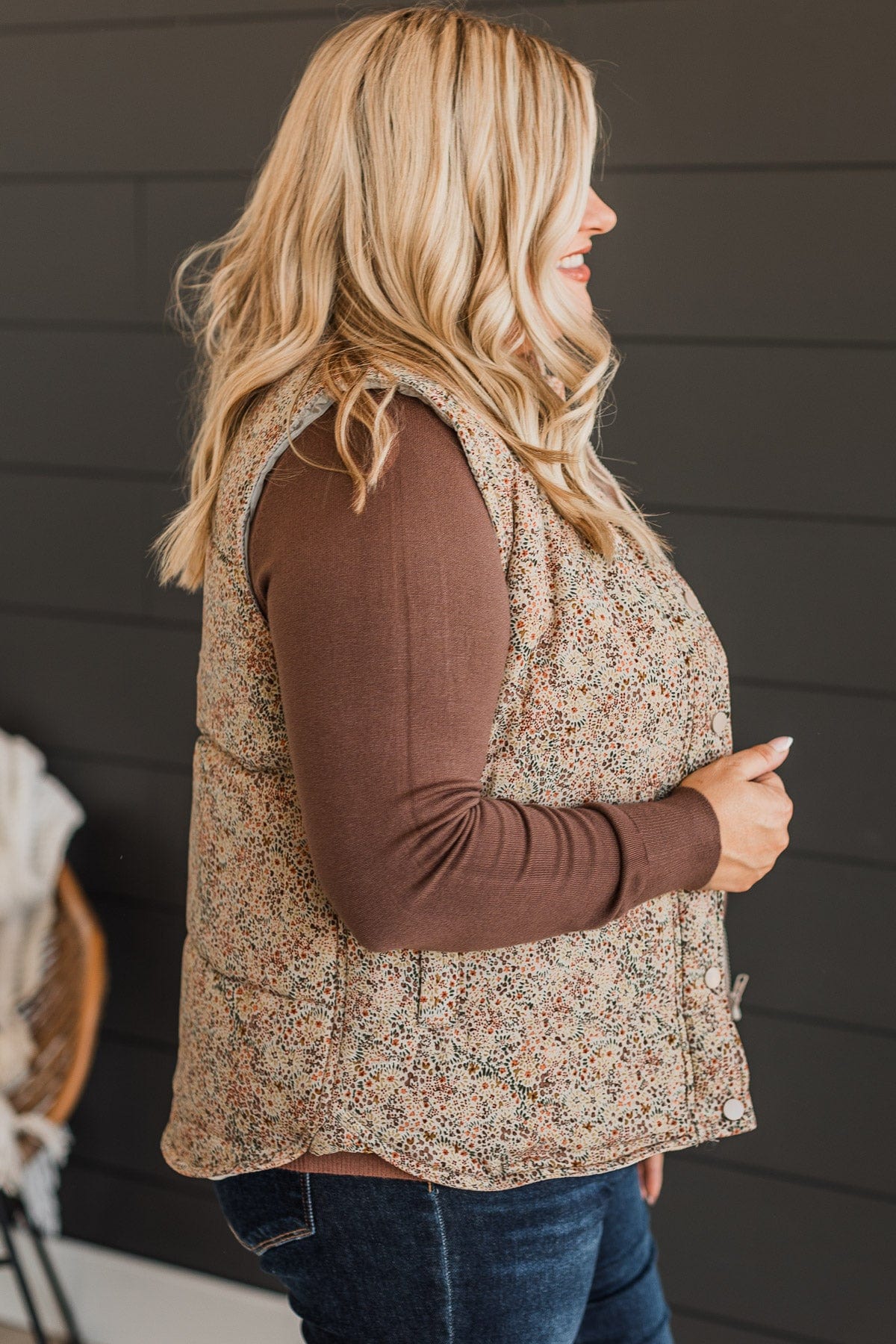 Favorite Of All Floral Puffer Vest- Taupe - Image 7