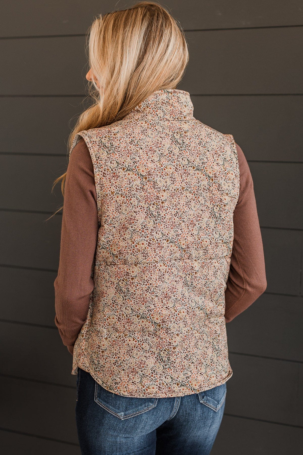 Favorite Of All Floral Puffer Vest- Taupe - Image 8