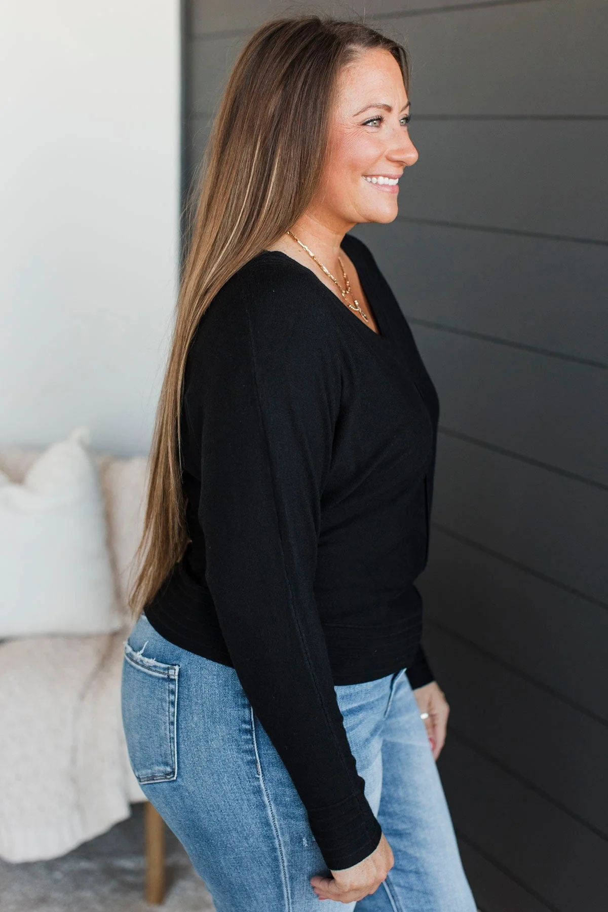 Favorite Times V-Neck Sweater- Black - Image 6